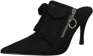 keleimusi Pointed Toe Denim Mules Heels Pockets Zip Stiletto High Heeled Sandals