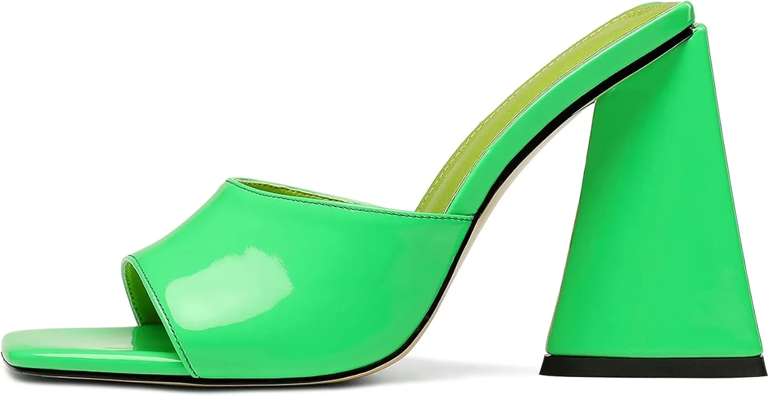 keleimusi Women's Trendy Square Toe Block Heel Dress Mules with Wide Strap