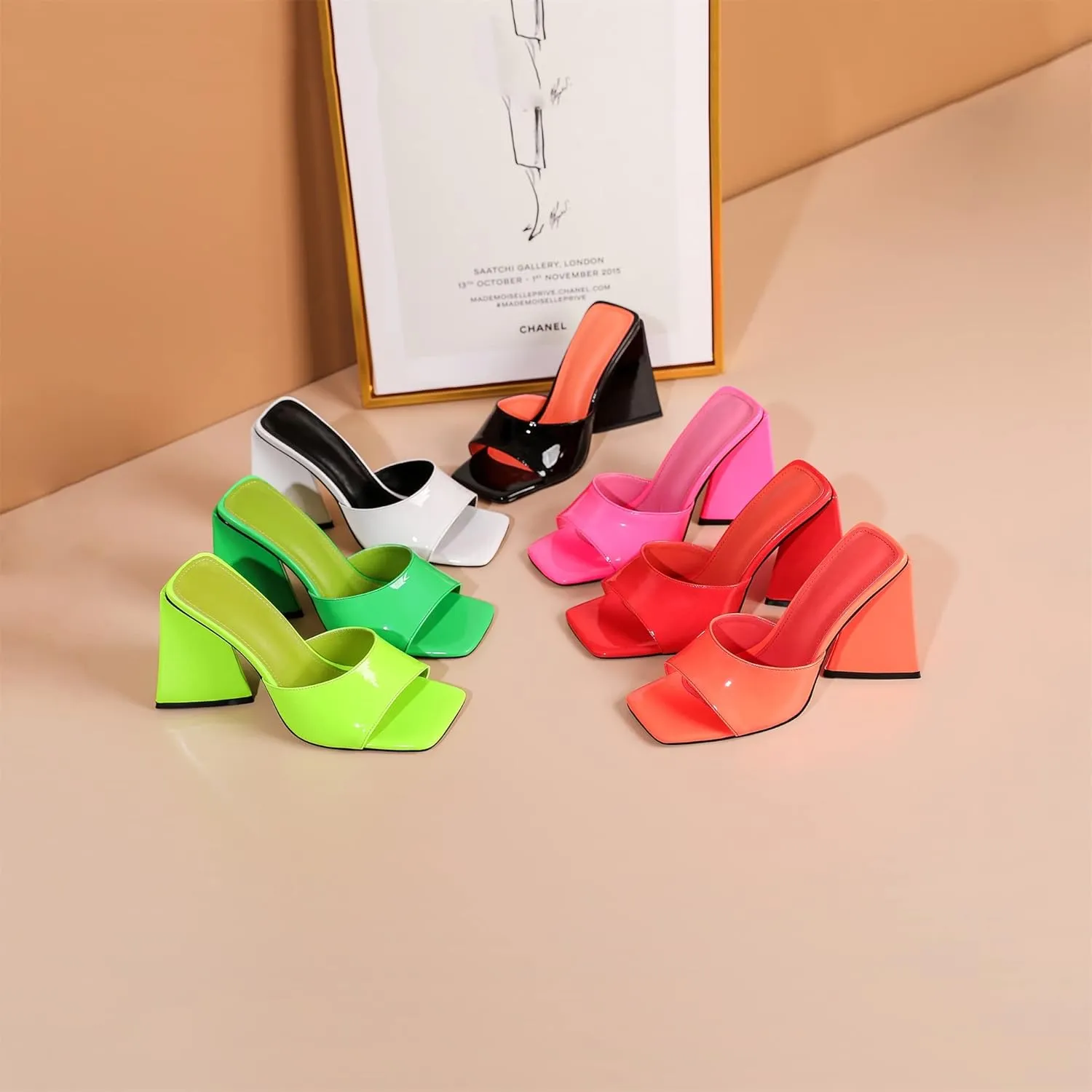 keleimusi Women's Trendy Square Toe Block Heel Dress Mules with Wide Strap