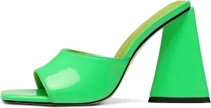 keleimusi Women's Trendy Square Toe Block Heel Dress Mules with Wide Strap