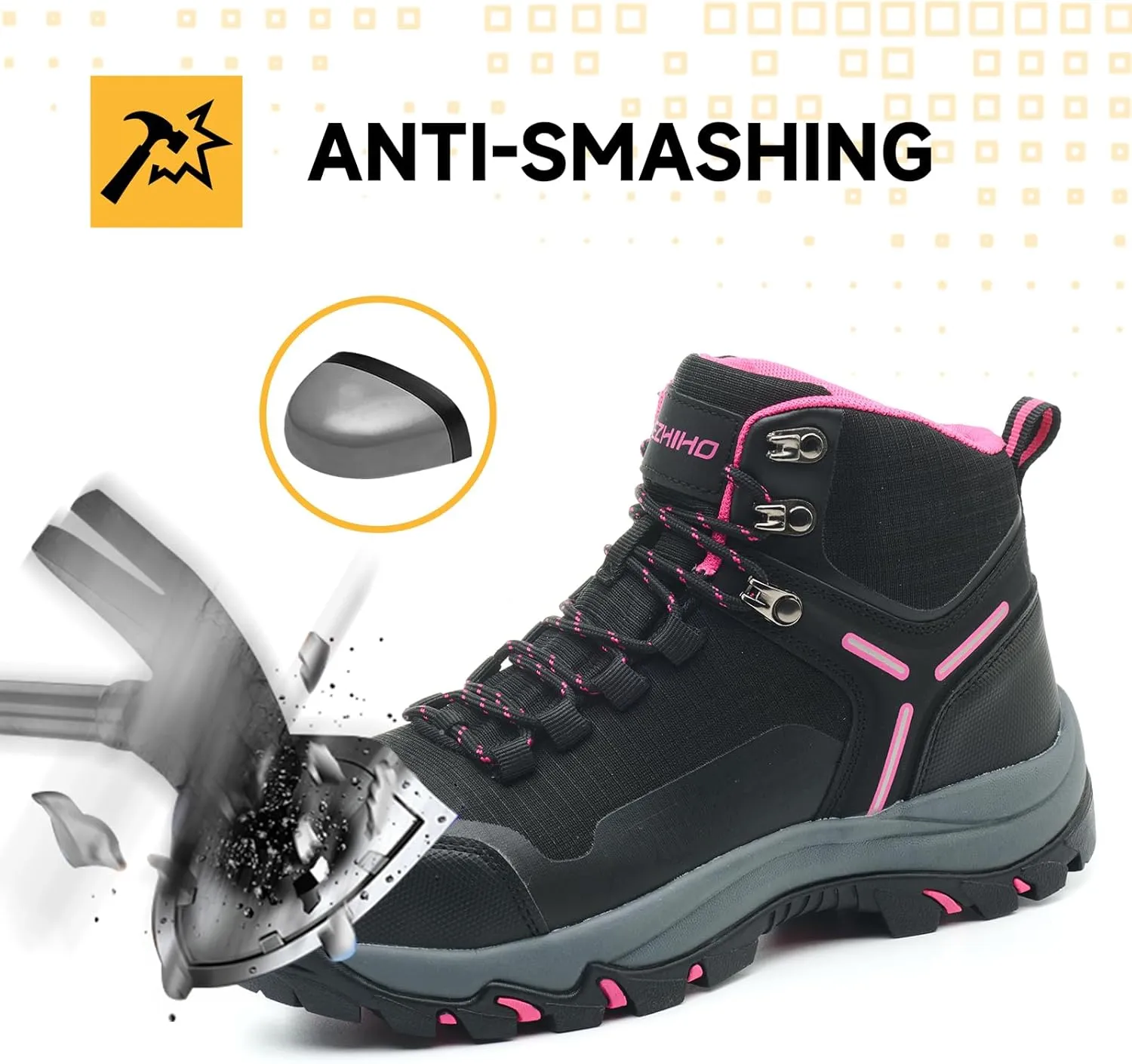 Kezhiho Waterproof Steel Toe Boots for Women Wide Width Non Slip Work Boots Lightweight Slip Resistant Safety Shoes Indestructible Construction Composite Toe Sneakers
