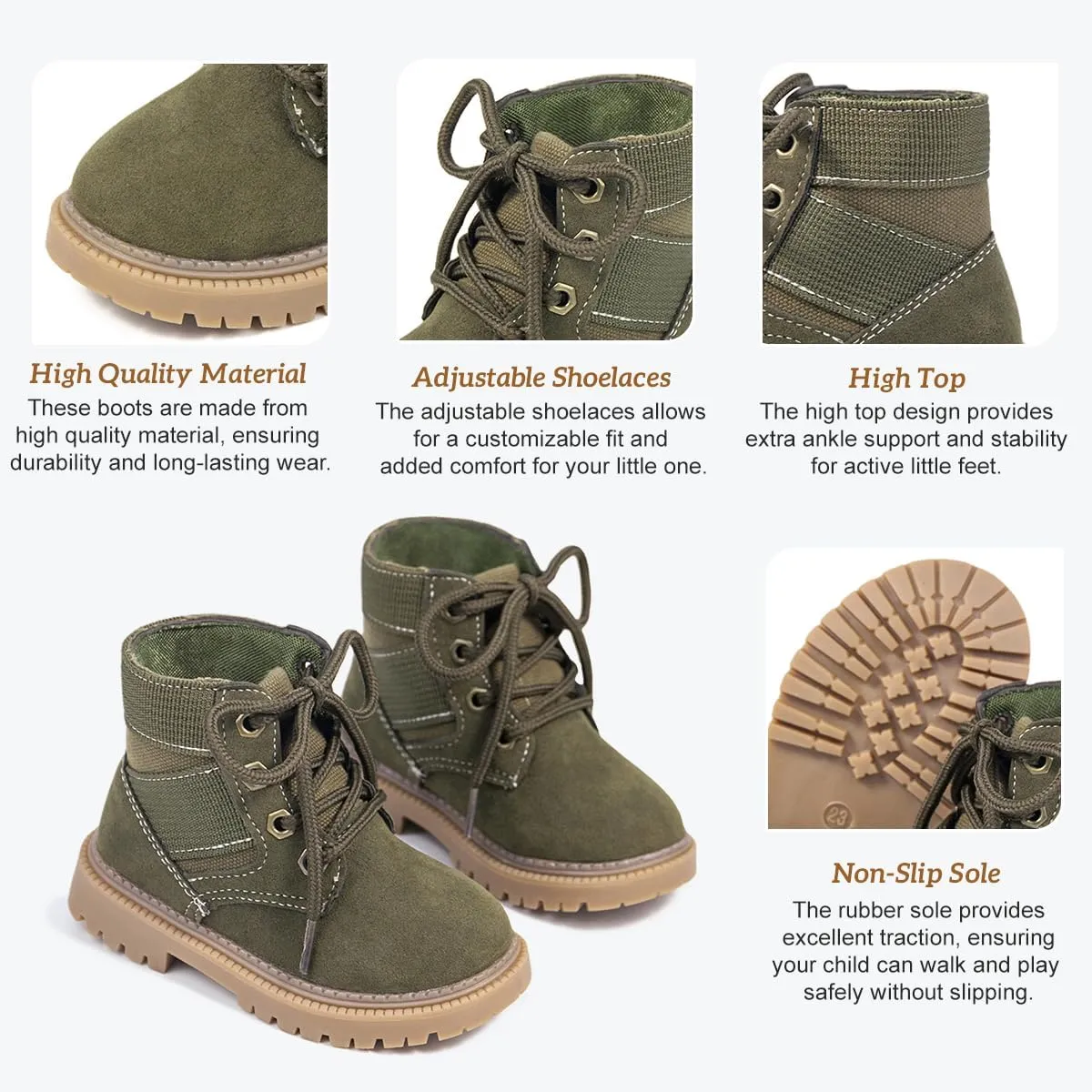 KIDSUN Toddler Boys Girls Boots Kids Work Boots Winter Snow Boots Lace Up Hiking Outdoor Boots (Toddler/little Kid)