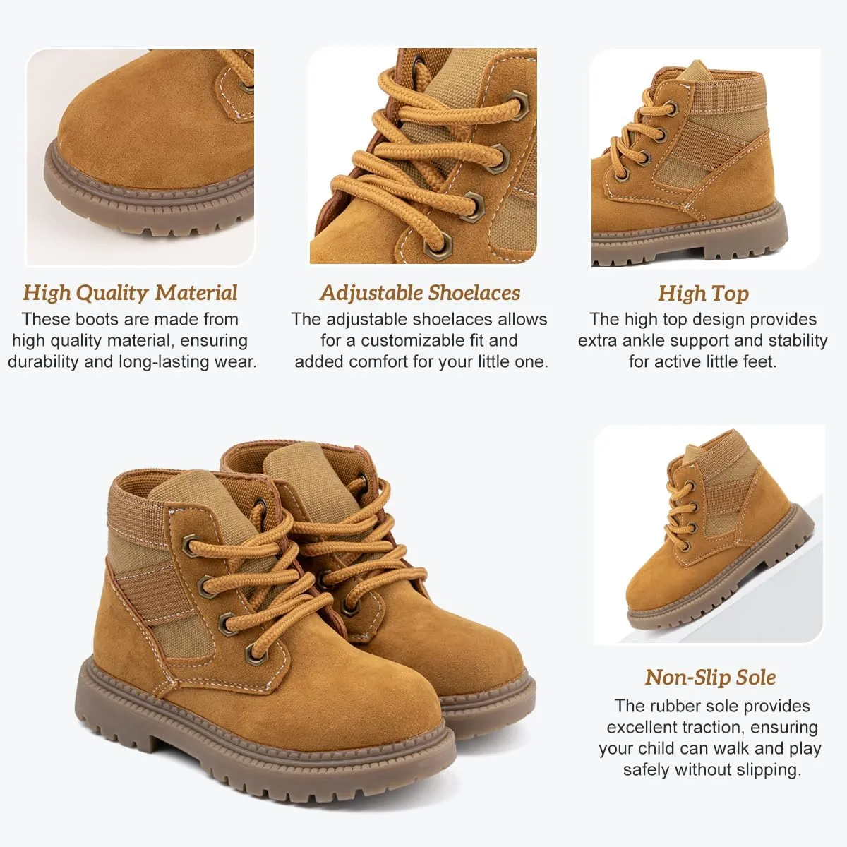 KIDSUN Toddler Boys Girls Boots Kids Work Boots Winter Snow Boots Lace Up Hiking Outdoor Boots (Toddler/little Kid)