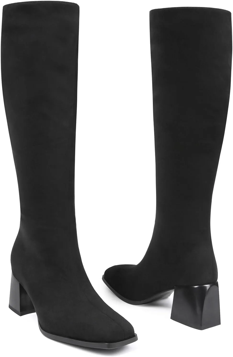Knee High Boots for Women 70s Boots with Chunky Heel, Square Toe Tall Boots Side Zipper Block Heel Dress Boots
