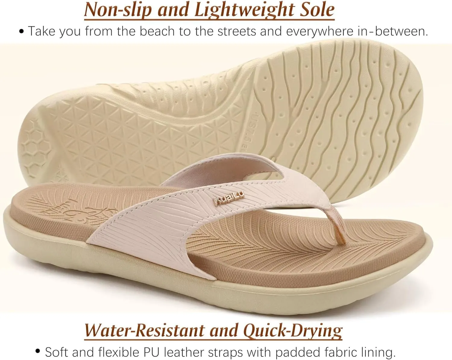 KuaiLu Flip Flops For Women Ladies Orthotic Yoga Mat Cushion Sandals Dressy Womans Lightweight Summer Slip On Beach Thong Sandles with Comfortable Arch Support (US Size 5-12)