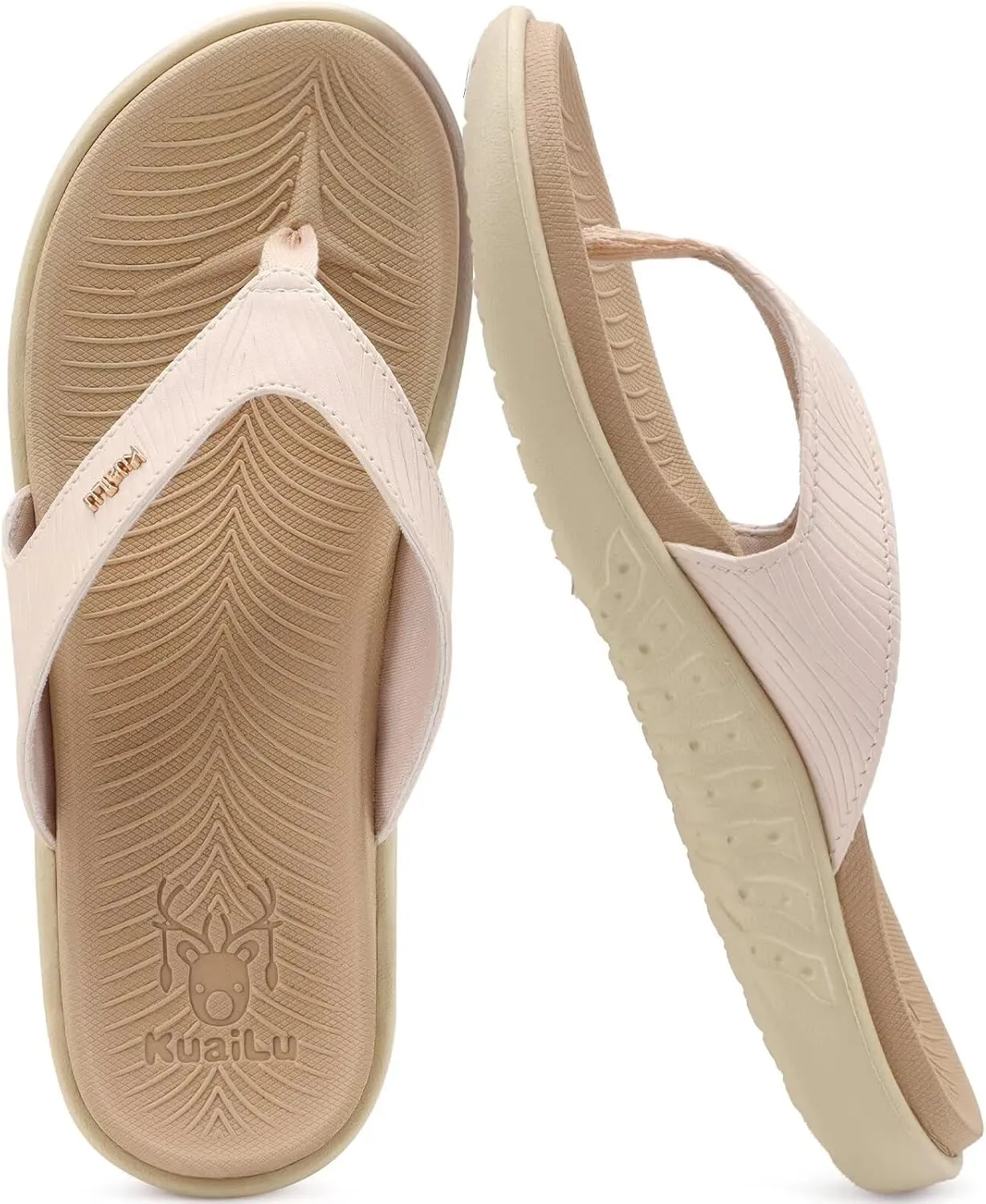 KuaiLu Flip Flops For Women Ladies Orthotic Yoga Mat Cushion Sandals Dressy Womans Lightweight Summer Slip On Beach Thong Sandles with Comfortable Arch Support (US Size 5-12)