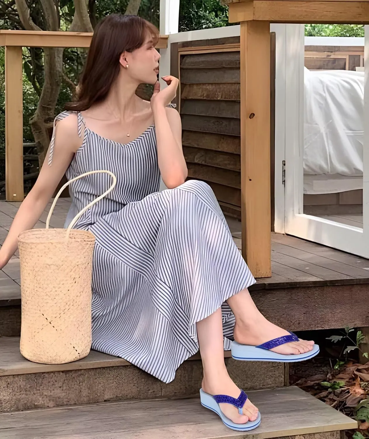 KuaiLu Womens Dressy Rhinestone Platform Flip Flops Trendy Comfortable Arch Support Cushion Walking Thong Sandals Yoga Foam Low Wedge Slippers Summer Pool Beach