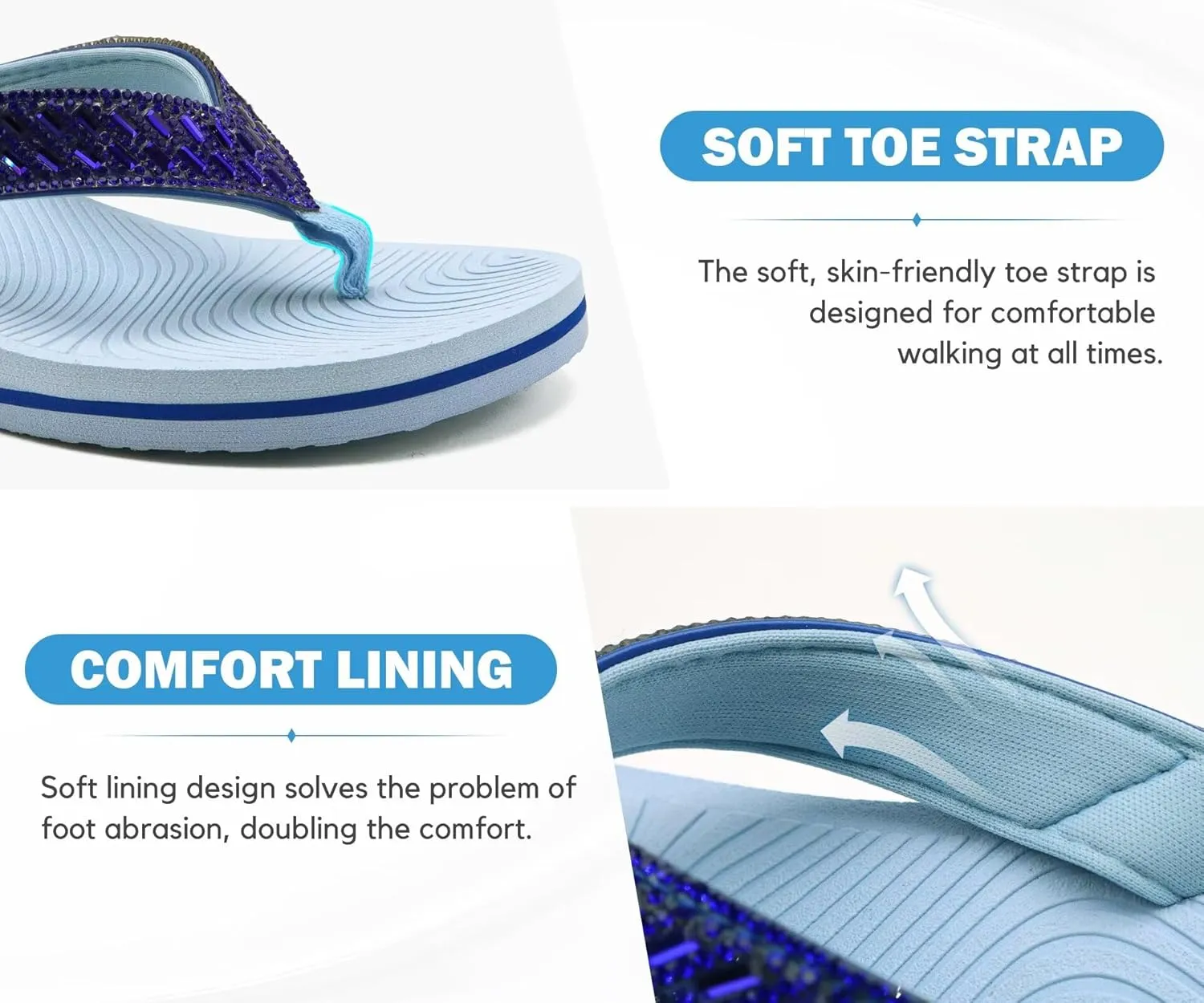 KuaiLu Womens Dressy Rhinestone Platform Flip Flops Trendy Comfortable Arch Support Cushion Walking Thong Sandals Yoga Foam Low Wedge Slippers Summer Pool Beach