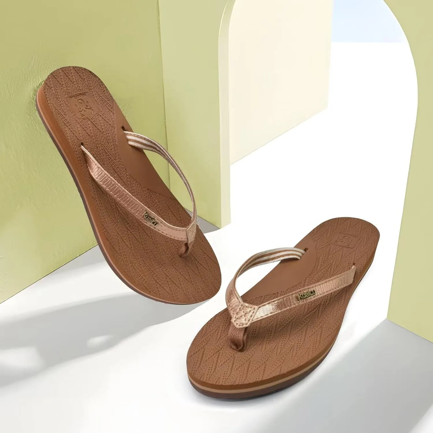 KuaiLu Womens Fashion Flip Flops Ladies Lightweight Summer Beach Yoga Mat Thong Sandals with Comfortable Arch Support
