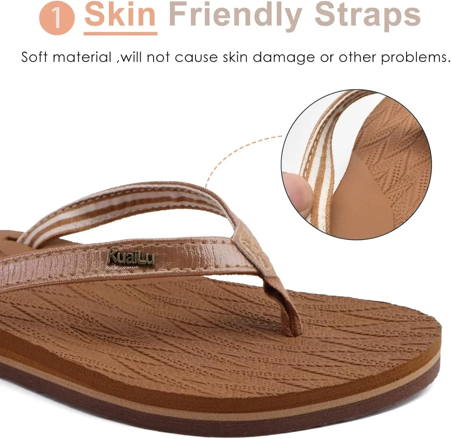 KuaiLu Womens Fashion Flip Flops Ladies Lightweight Summer Beach Yoga Mat Thong Sandals with Comfortable Arch Support