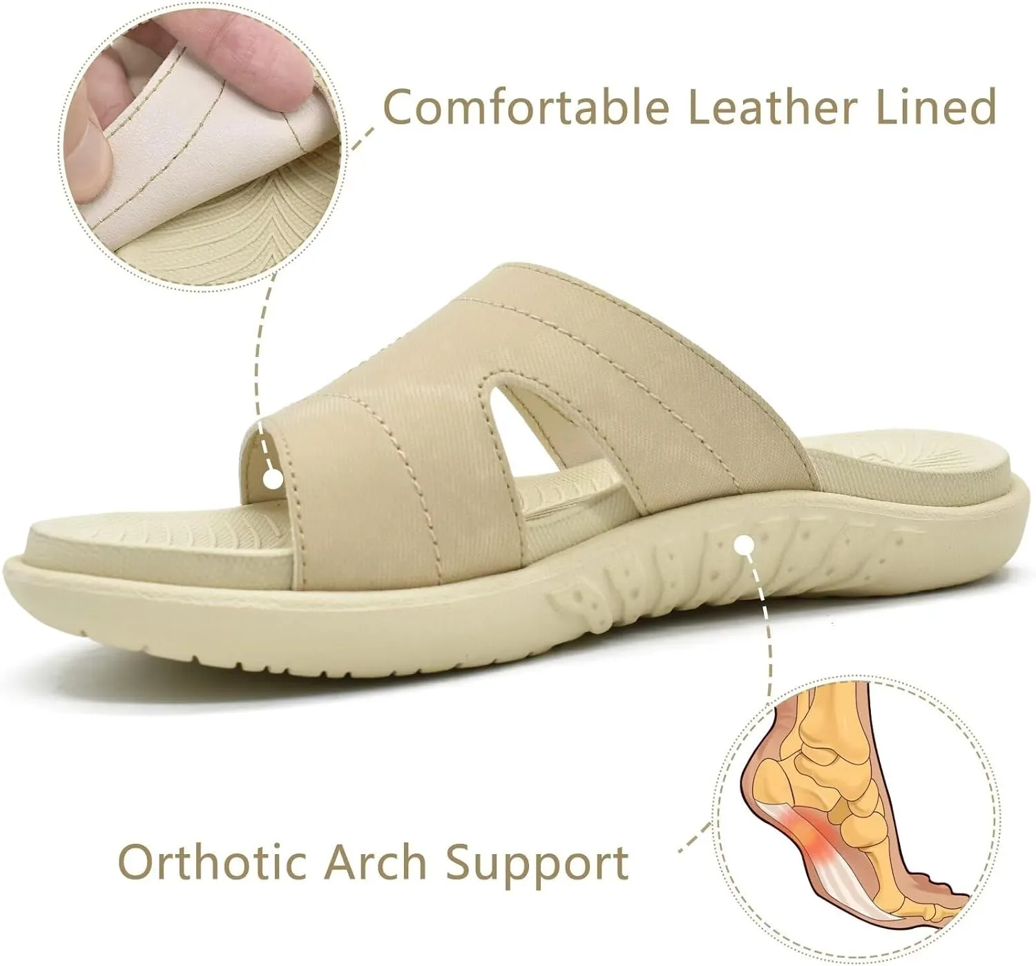 KuaiLu Womens Fashion Orthotic Slides Ladies Lightweight Athletic Yoga Mat Sandals Slip On Thick Cushion Slippers Sandals With Comfortable Plantar Fasciitis Arch Support