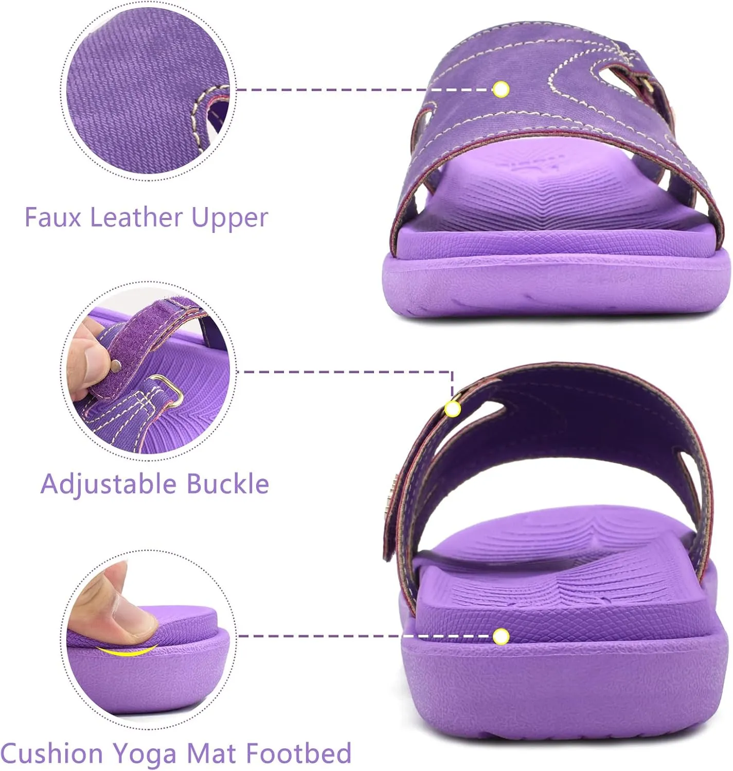 KuaiLu Womens Fashion Orthotic Slides Ladies Lightweight Athletic Yoga Mat Sandals Slip On Thick Cushion Slippers Sandals With Comfortable Plantar Fasciitis Arch Support