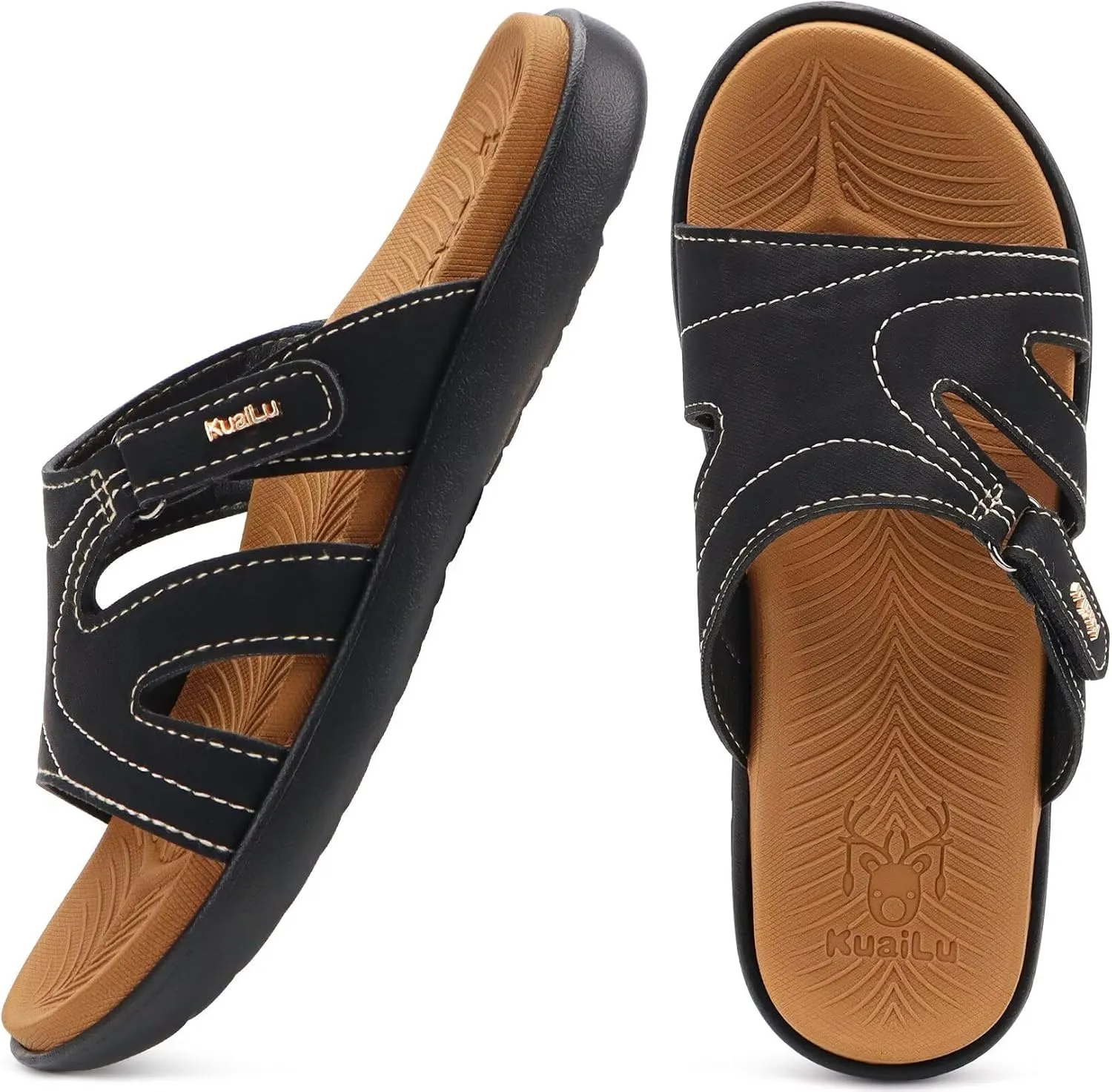 KuaiLu Womens Fashion Orthotic Slides Ladies Lightweight Athletic Yoga Mat Sandals Slip On Thick Cushion Slippers Sandals With Comfortable Plantar Fasciitis Arch Support