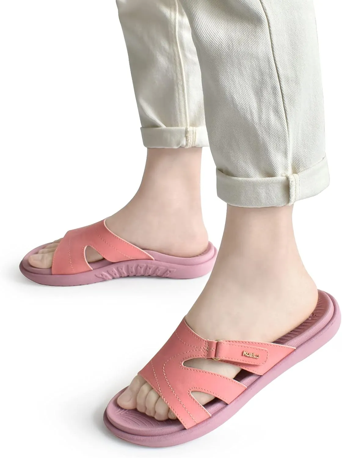 KuaiLu Womens Fashion Orthotic Slides Ladies Lightweight Athletic Yoga Mat Sandals Slip On Thick Cushion Slippers Sandals With Comfortable Plantar Fasciitis Arch Support