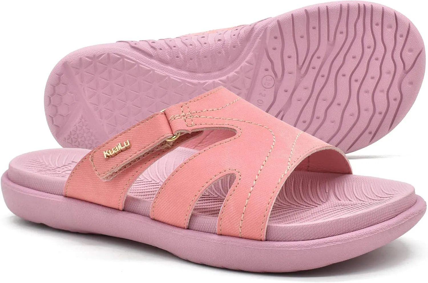 KuaiLu Womens Fashion Orthotic Slides Ladies Lightweight Athletic Yoga Mat Sandals Slip On Thick Cushion Slippers Sandals With Comfortable Plantar Fasciitis Arch Support