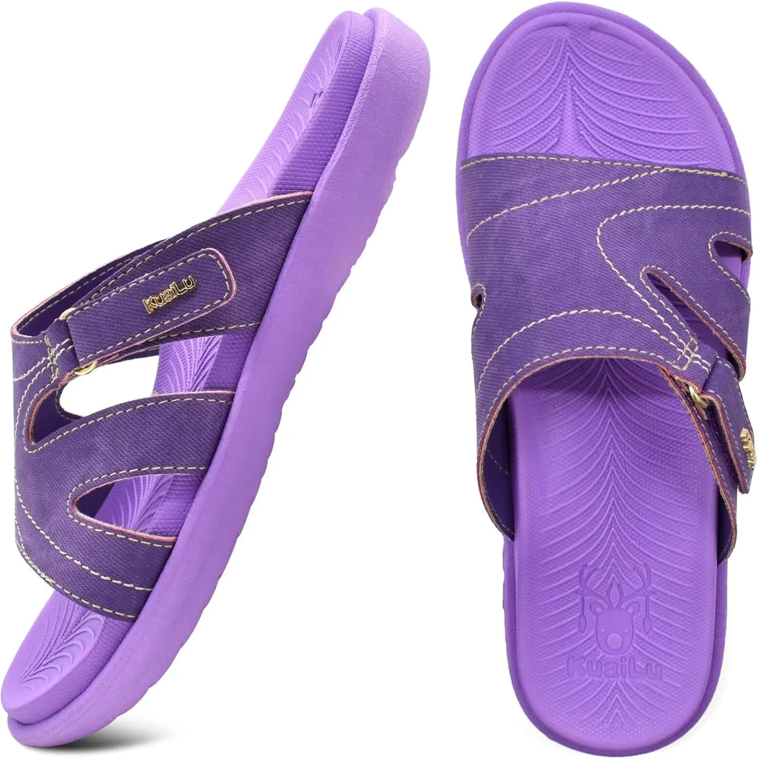 KuaiLu Womens Fashion Orthotic Slides Ladies Lightweight Athletic Yoga Mat Sandals Slip On Thick Cushion Slippers Sandals With Comfortable Plantar Fasciitis Arch Support