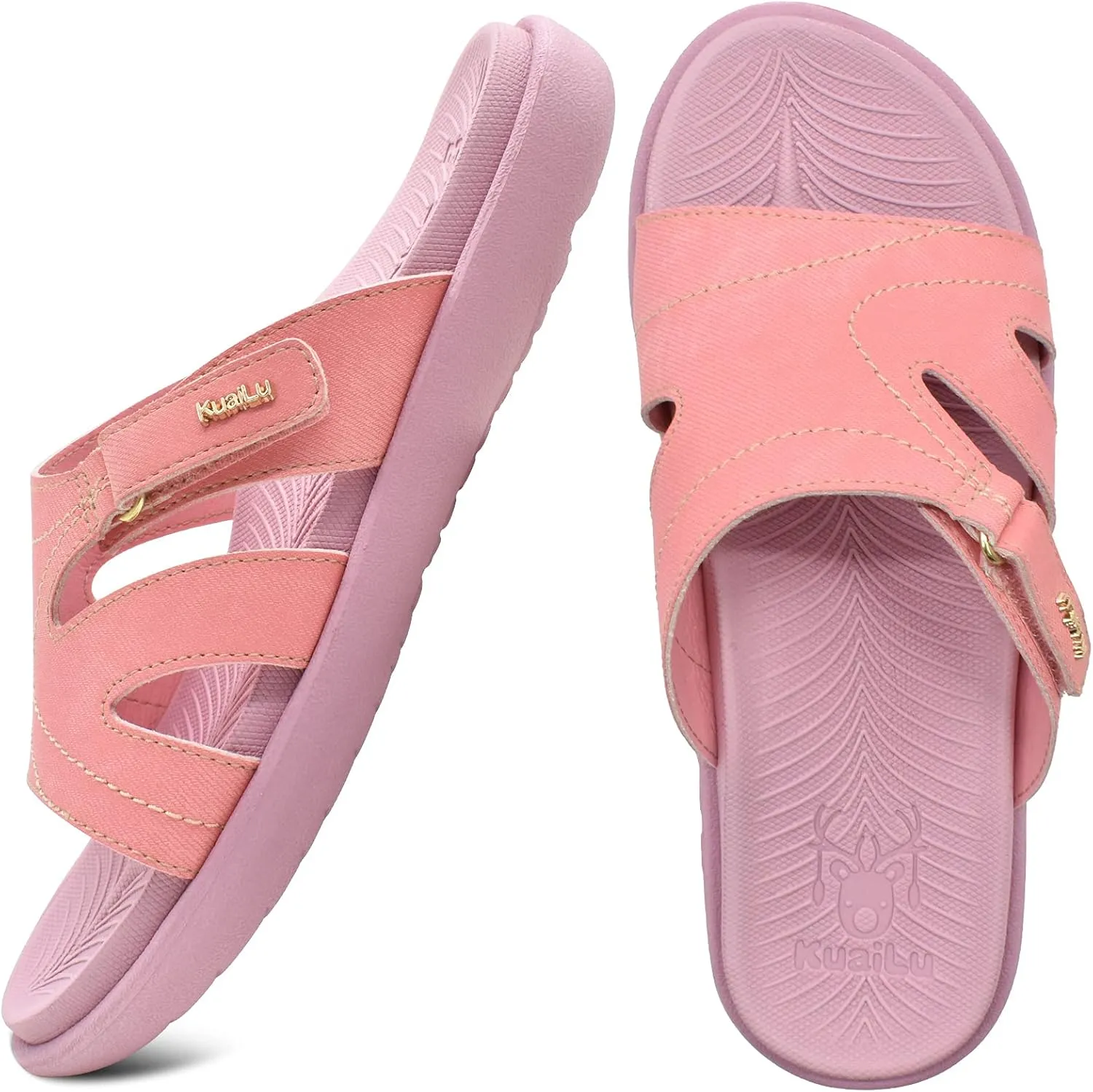 KuaiLu Womens Fashion Orthotic Slides Ladies Lightweight Athletic Yoga Mat Sandals Slip On Thick Cushion Slippers Sandals With Comfortable Plantar Fasciitis Arch Support