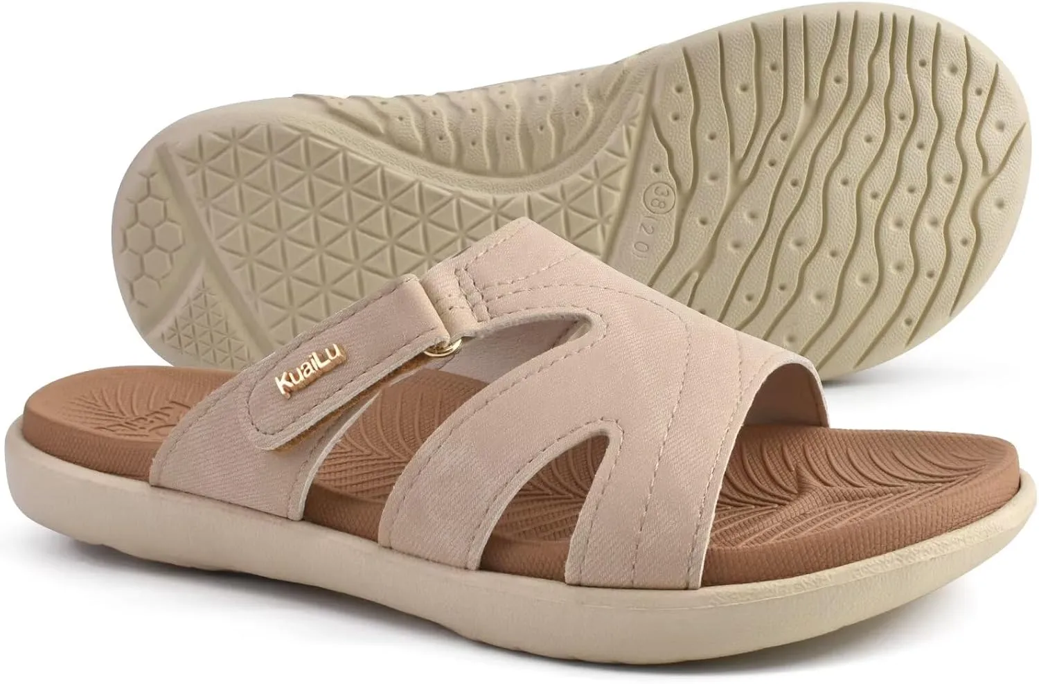 KuaiLu Womens Fashion Orthotic Slides Ladies Lightweight Athletic Yoga Mat Sandals Slip On Thick Cushion Slippers Sandals With Comfortable Plantar Fasciitis Arch Support