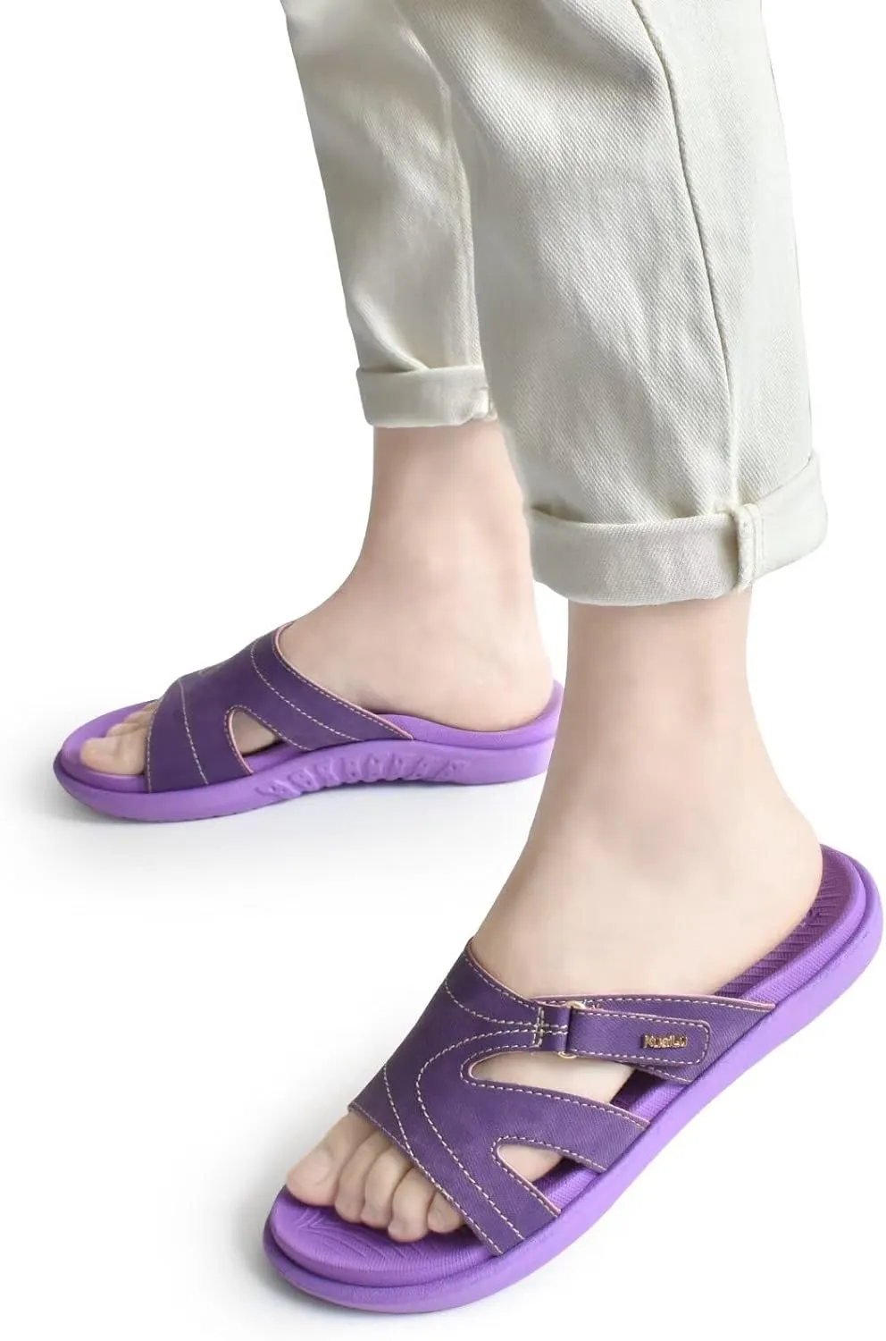 KuaiLu Womens Fashion Orthotic Slides Ladies Lightweight Athletic Yoga Mat Sandals Slip On Thick Cushion Slippers Sandals With Comfortable Plantar Fasciitis Arch Support
