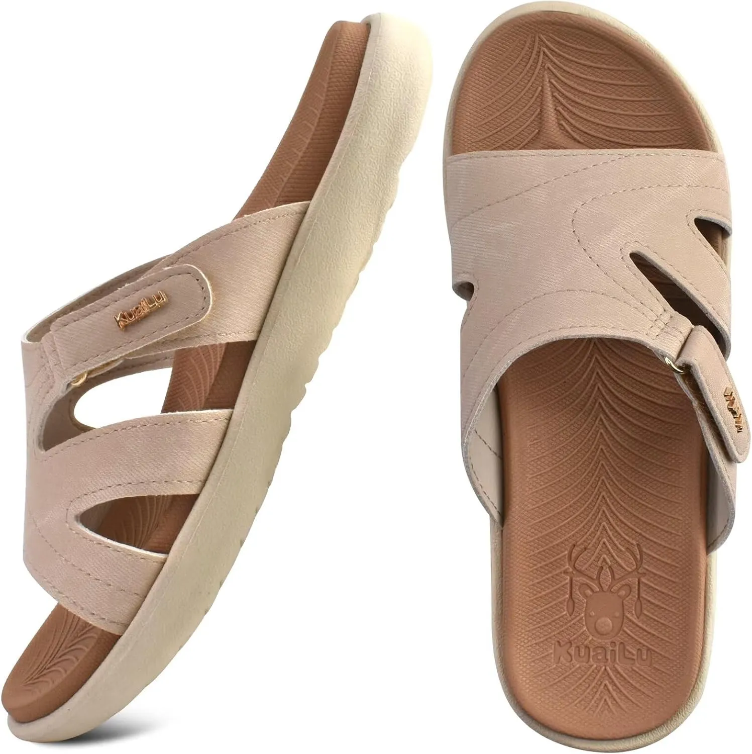 KuaiLu Womens Fashion Orthotic Slides Ladies Lightweight Athletic Yoga Mat Sandals Slip On Thick Cushion Slippers Sandals With Comfortable Plantar Fasciitis Arch Support