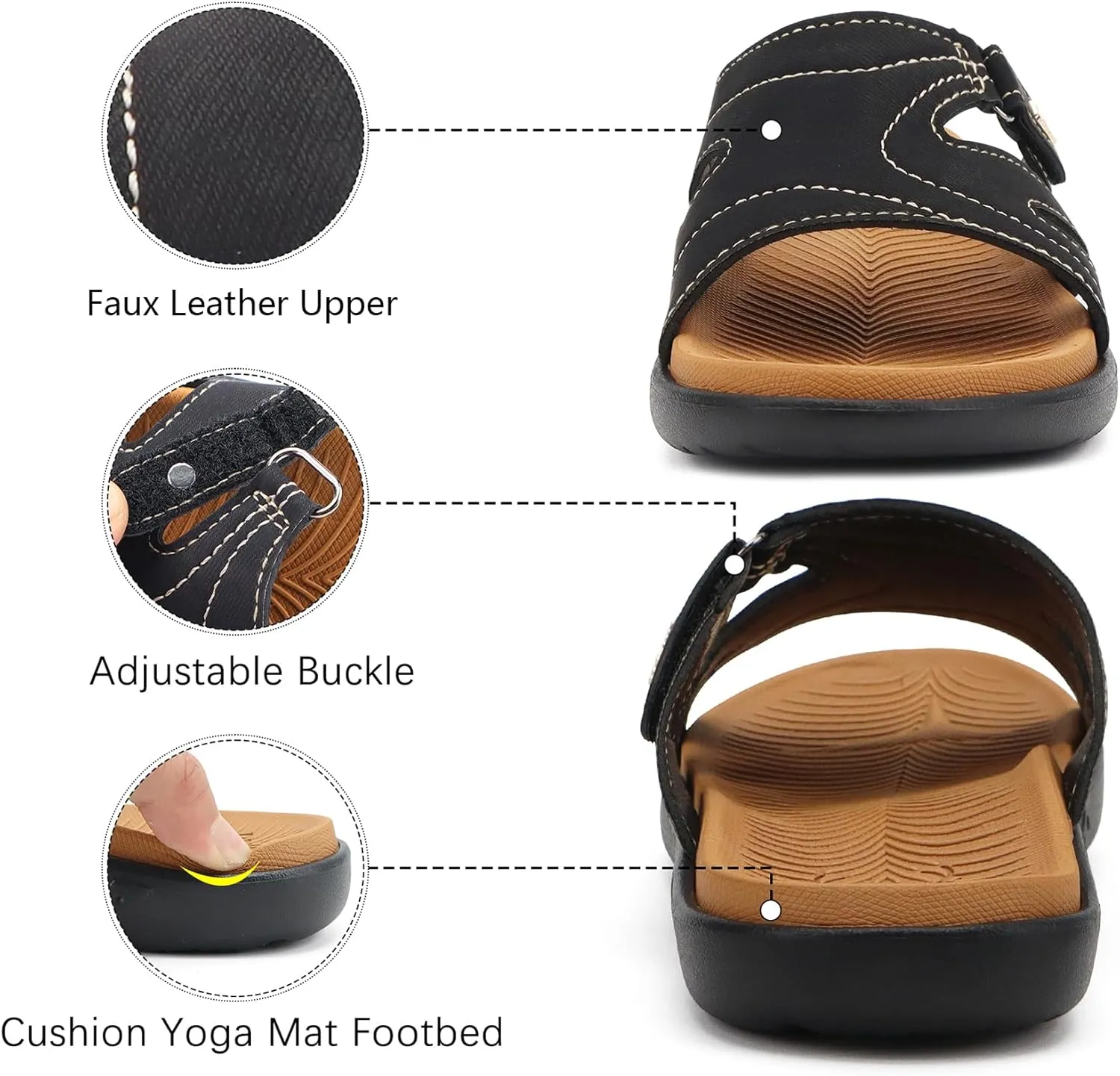 KuaiLu Womens Fashion Orthotic Slides Ladies Lightweight Athletic Yoga Mat Sandals Slip On Thick Cushion Slippers Sandals With Comfortable Plantar Fasciitis Arch Support