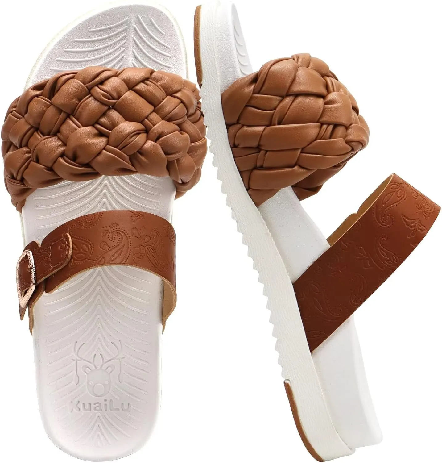 KuaiLu Womens Orthopedic Sandals Comfortable Arch Support Fashion Summer Beach Dressy Sandals With Leather Braided Adjustable Open Toe Cushion Travel Outdoor Plantar Fasciitis Shoes US Size5-11