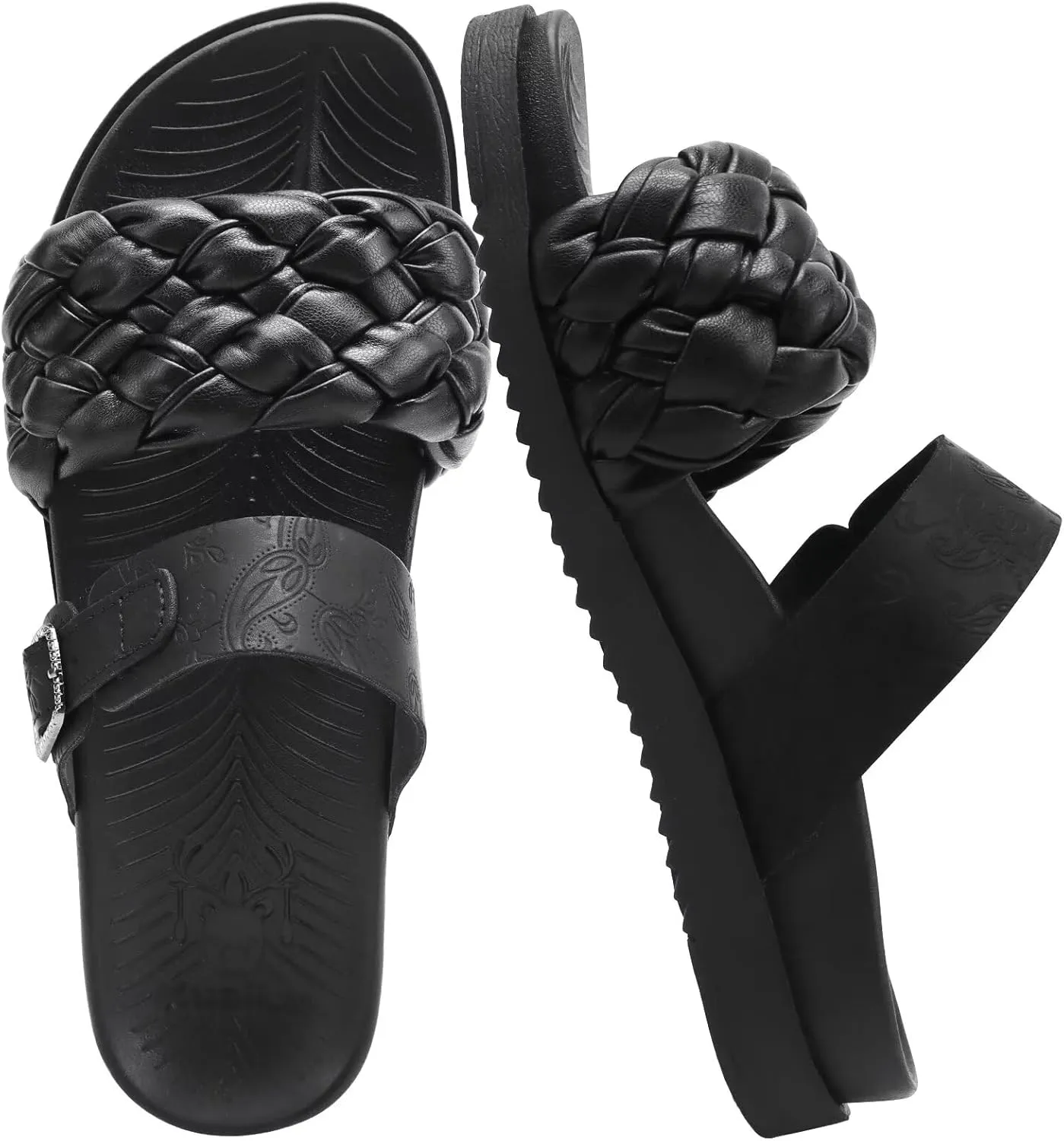 KuaiLu Womens Orthopedic Sandals Comfortable Arch Support Fashion Summer Beach Dressy Sandals With Leather Braided Adjustable Open Toe Cushion Travel Outdoor Plantar Fasciitis Shoes US Size5-11