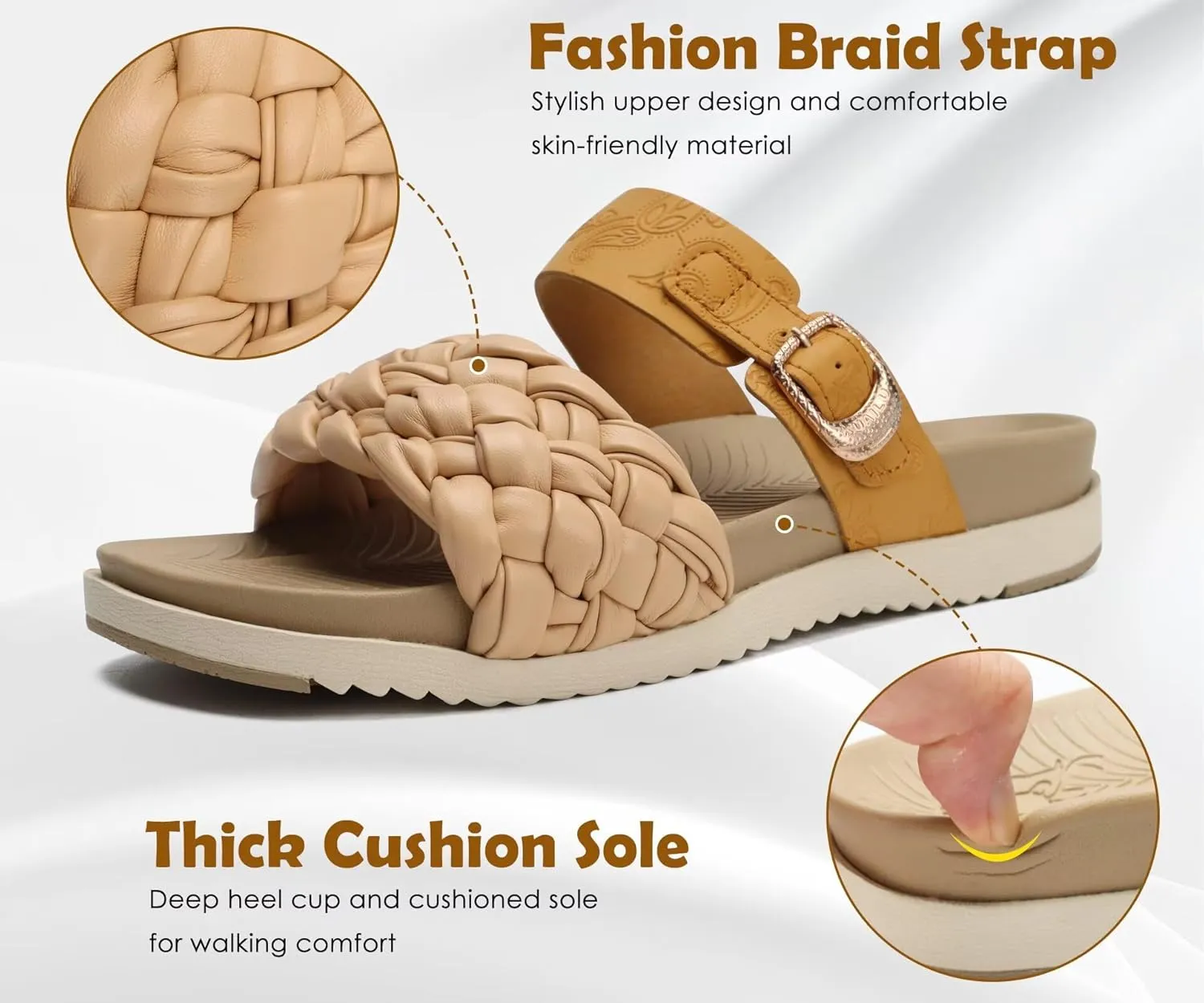 KuaiLu Womens Orthopedic Sandals Comfortable Arch Support Fashion Summer Beach Dressy Sandals With Leather Braided Adjustable Open Toe Cushion Travel Outdoor Plantar Fasciitis Shoes US Size5-11