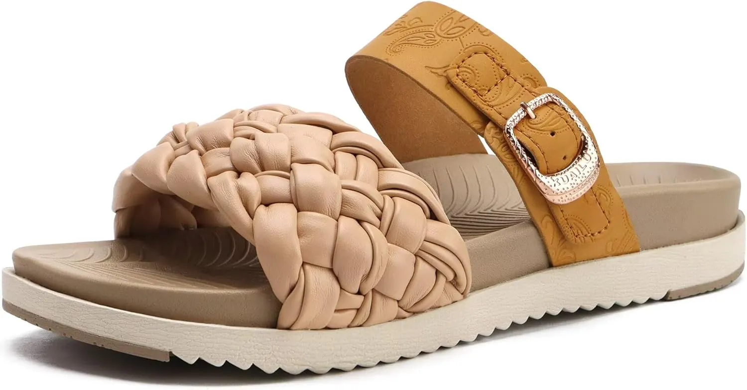 KuaiLu Womens Orthopedic Sandals Comfortable Arch Support Fashion Summer Beach Dressy Sandals With Leather Braided Adjustable Open Toe Cushion Travel Outdoor Plantar Fasciitis Shoes US Size5-11