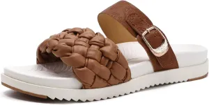 KuaiLu Womens Orthopedic Sandals Comfortable Arch Support Fashion Summer Beach Dressy Sandals With Leather Braided Adjustable Open Toe Cushion Travel Outdoor Plantar Fasciitis Shoes US Size5-11