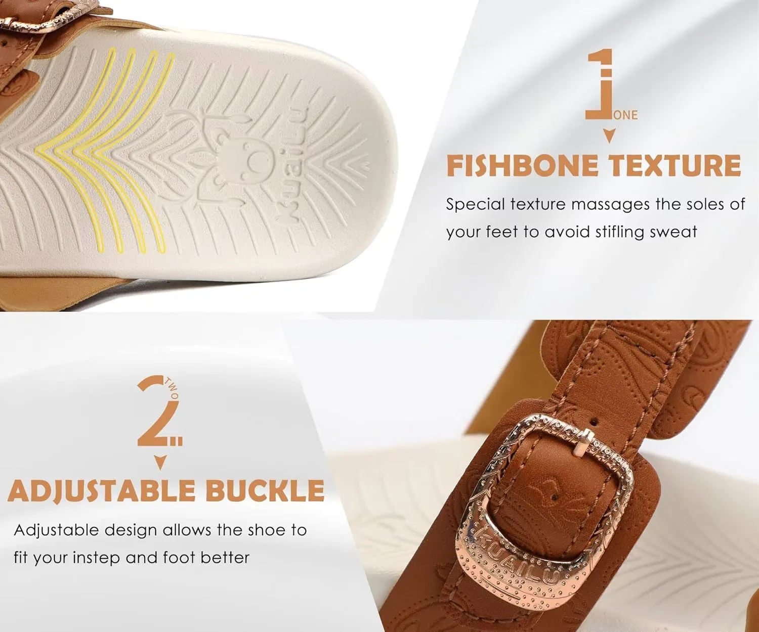 KuaiLu Womens Orthopedic Sandals Comfortable Arch Support Fashion Summer Beach Dressy Sandals With Leather Braided Adjustable Open Toe Cushion Travel Outdoor Plantar Fasciitis Shoes US Size5-11