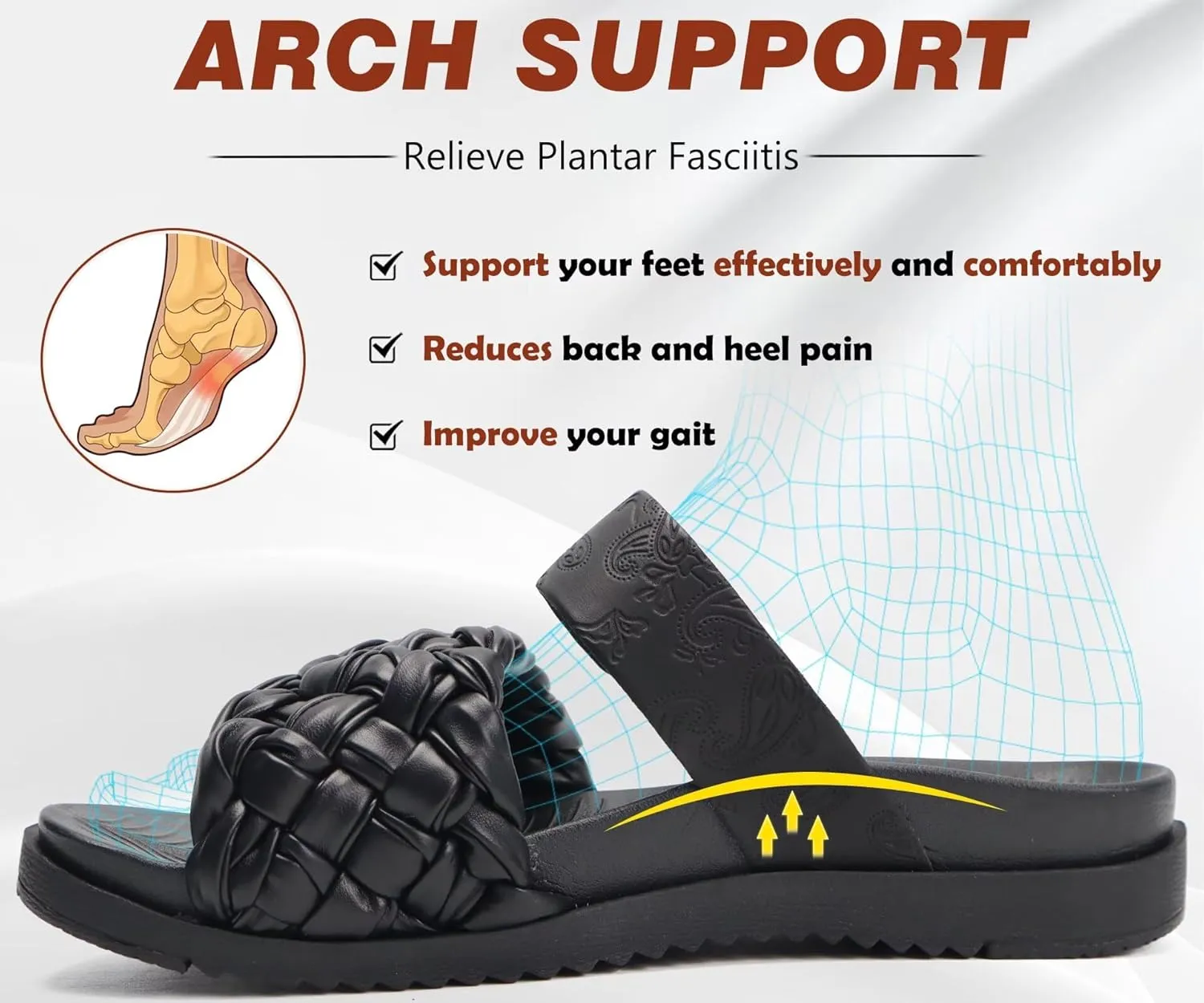 KuaiLu Womens Orthopedic Sandals Comfortable Arch Support Fashion Summer Beach Dressy Sandals With Leather Braided Adjustable Open Toe Cushion Travel Outdoor Plantar Fasciitis Shoes US Size5-11