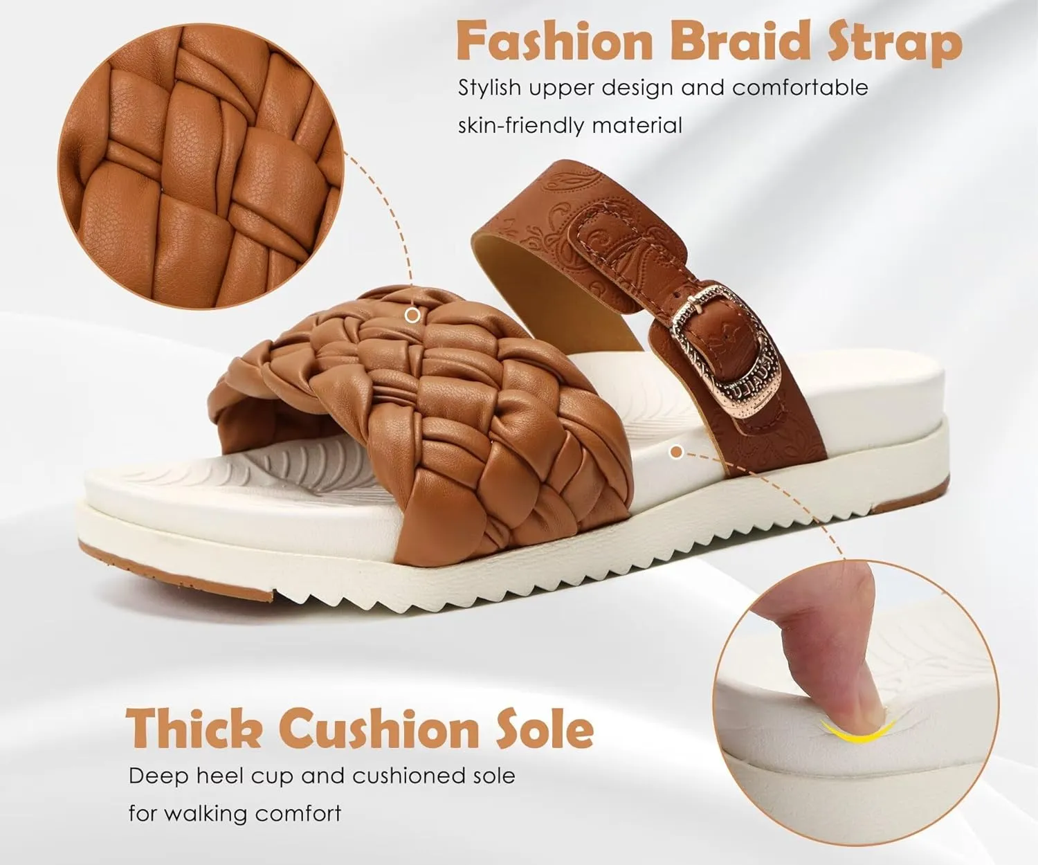 KuaiLu Womens Orthopedic Sandals Comfortable Arch Support Fashion Summer Beach Dressy Sandals With Leather Braided Adjustable Open Toe Cushion Travel Outdoor Plantar Fasciitis Shoes US Size5-11