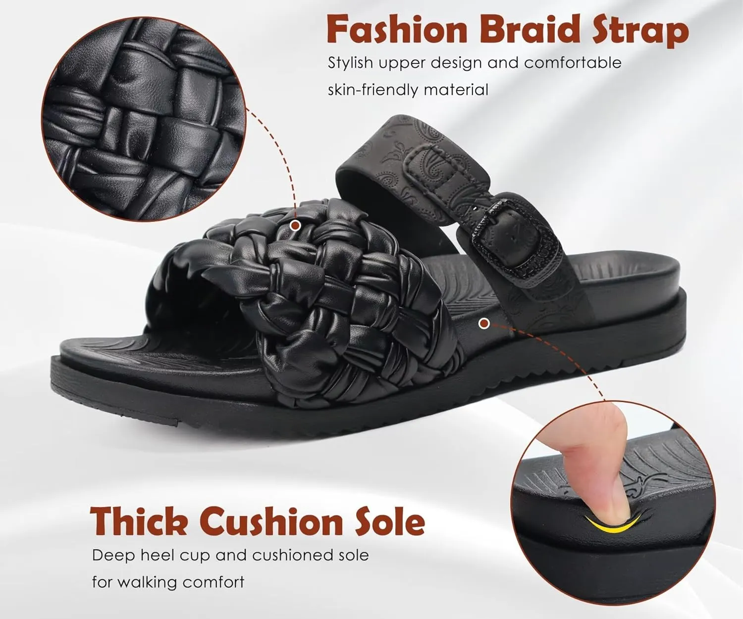 KuaiLu Womens Orthopedic Sandals Comfortable Arch Support Fashion Summer Beach Dressy Sandals With Leather Braided Adjustable Open Toe Cushion Travel Outdoor Plantar Fasciitis Shoes US Size5-11