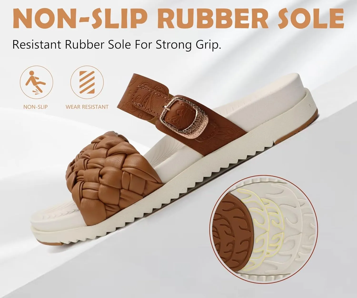 KuaiLu Womens Orthopedic Sandals Comfortable Arch Support Fashion Summer Beach Dressy Sandals With Leather Braided Adjustable Open Toe Cushion Travel Outdoor Plantar Fasciitis Shoes US Size5-11