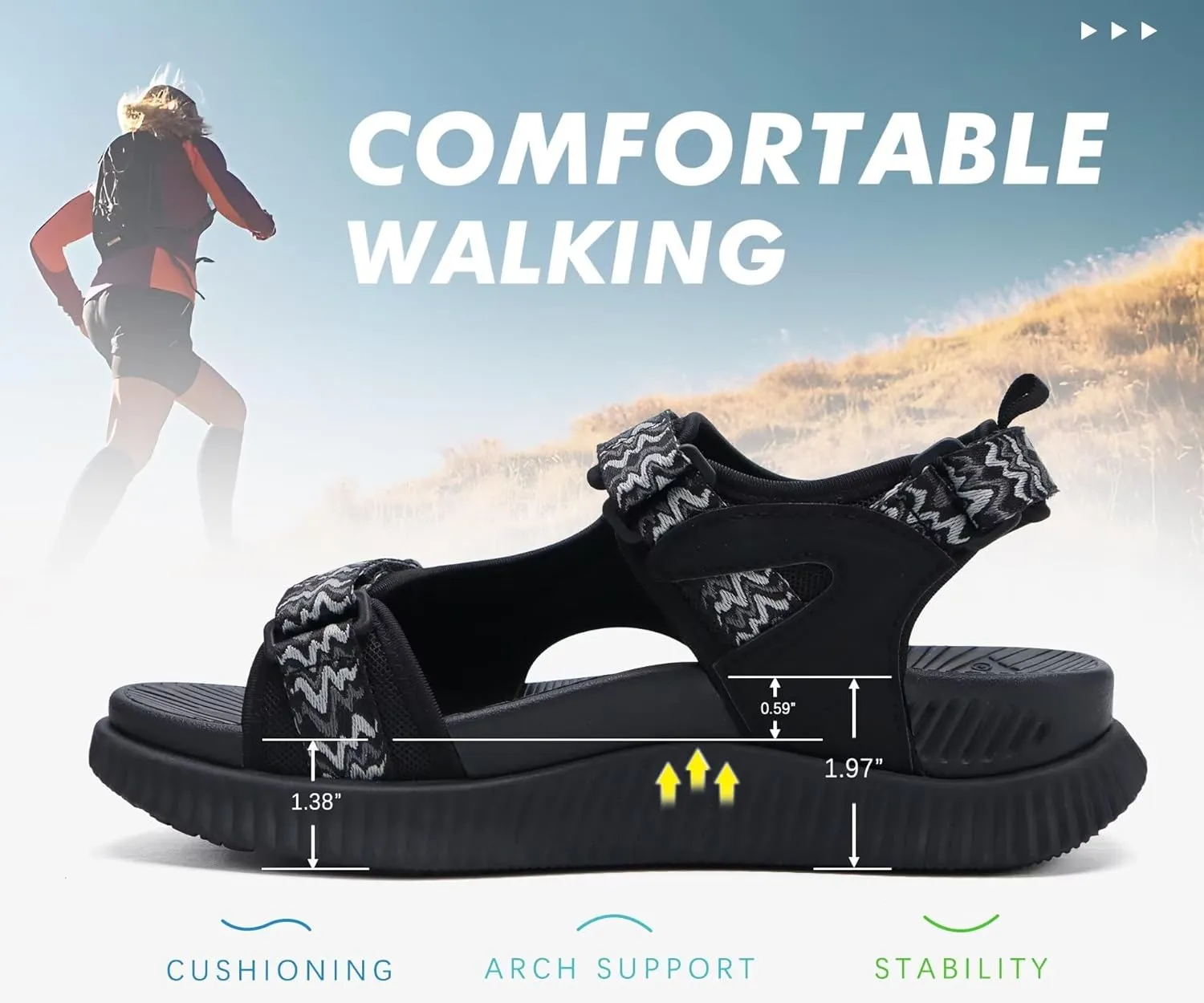 KuaiLu Womens Orthopedic Walking Sandals Recovery Sport Outdoor Hiking Water Sandles Thick Athletic Cushion Adjustable Strap Sandals with Comfortable Plantar Fasciitis Arch Support