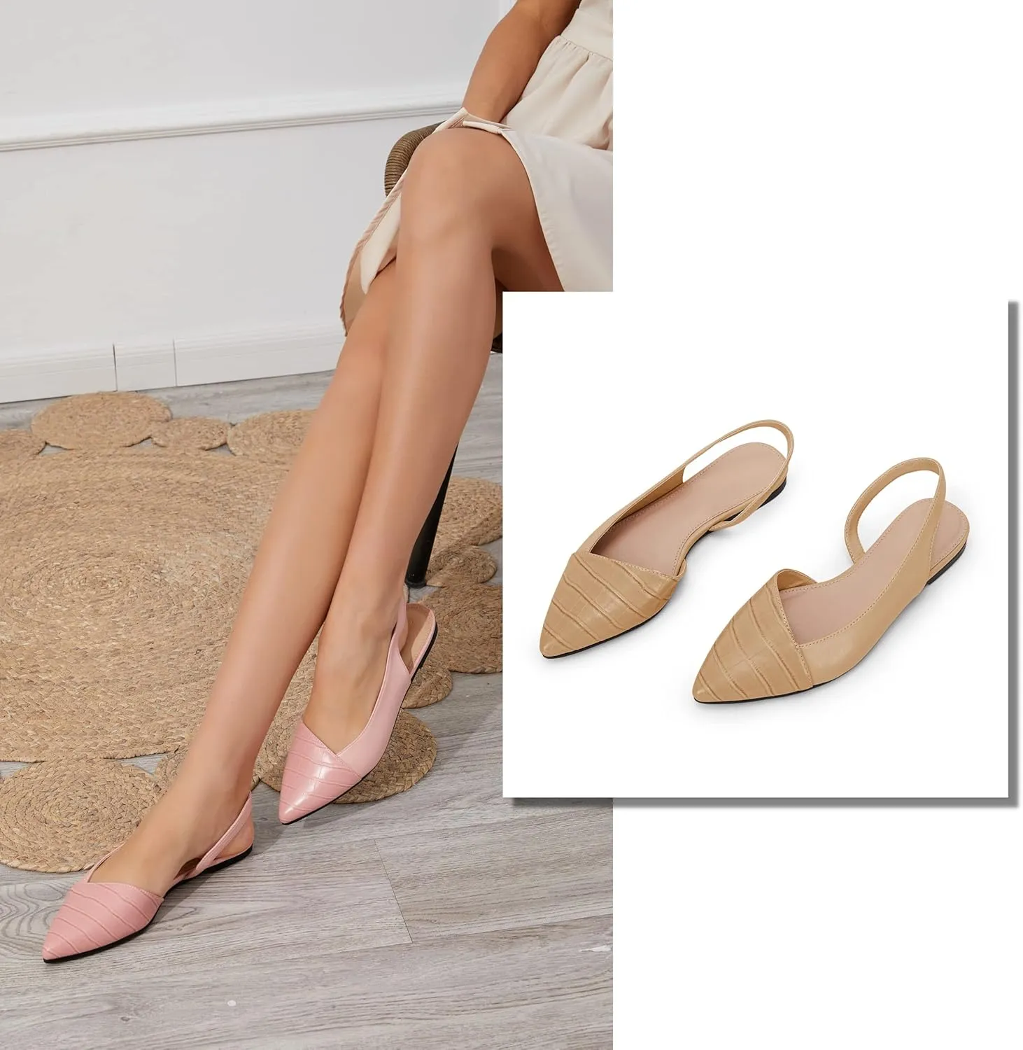 LAICIGO Women's Closed Pointed Toe Flats Slingback Low Heel Slip-on Cutout Animal Print Backless Mules Sandals