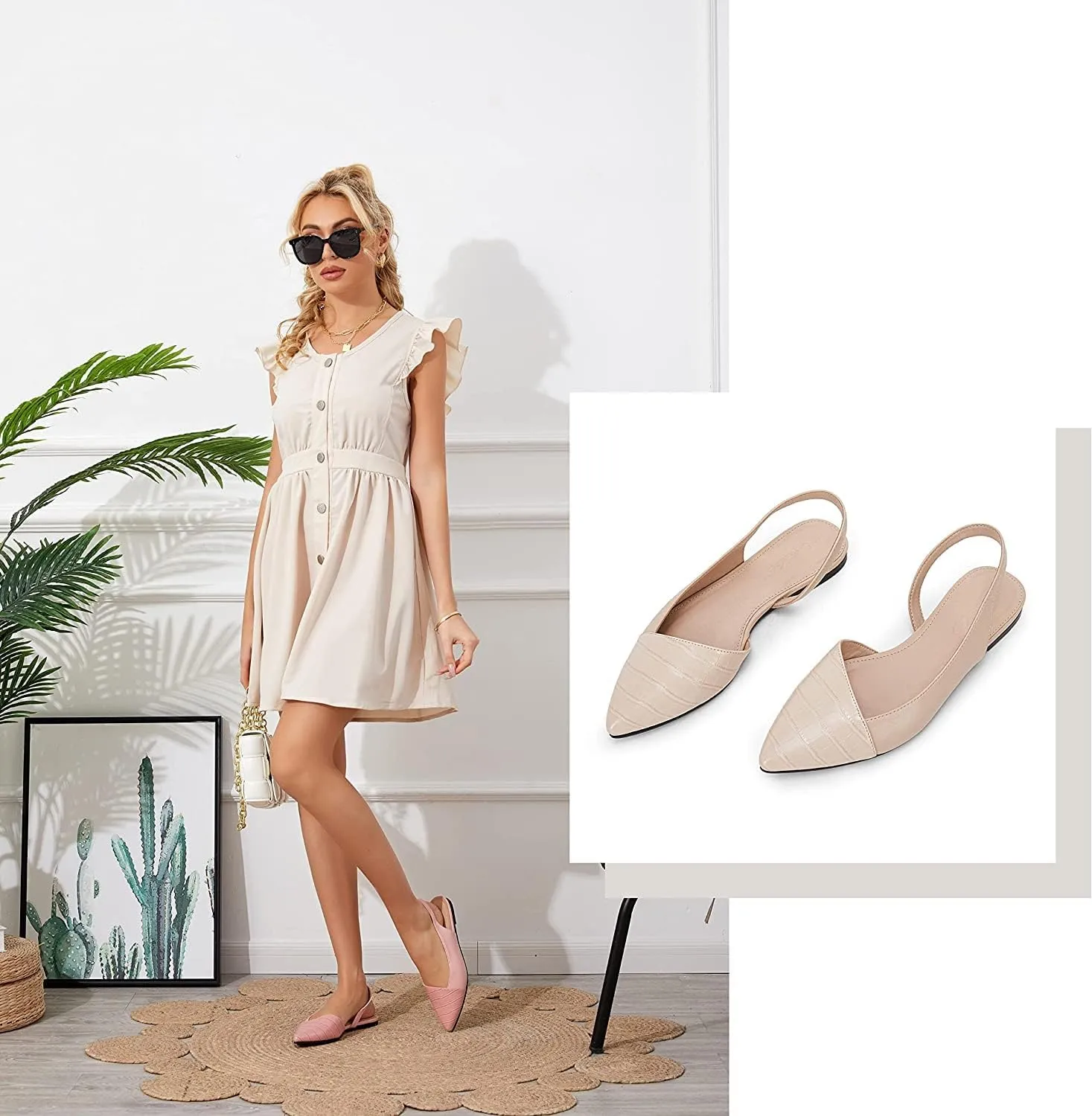 LAICIGO Women's Closed Pointed Toe Flats Slingback Low Heel Slip-on Cutout Animal Print Backless Mules Sandals