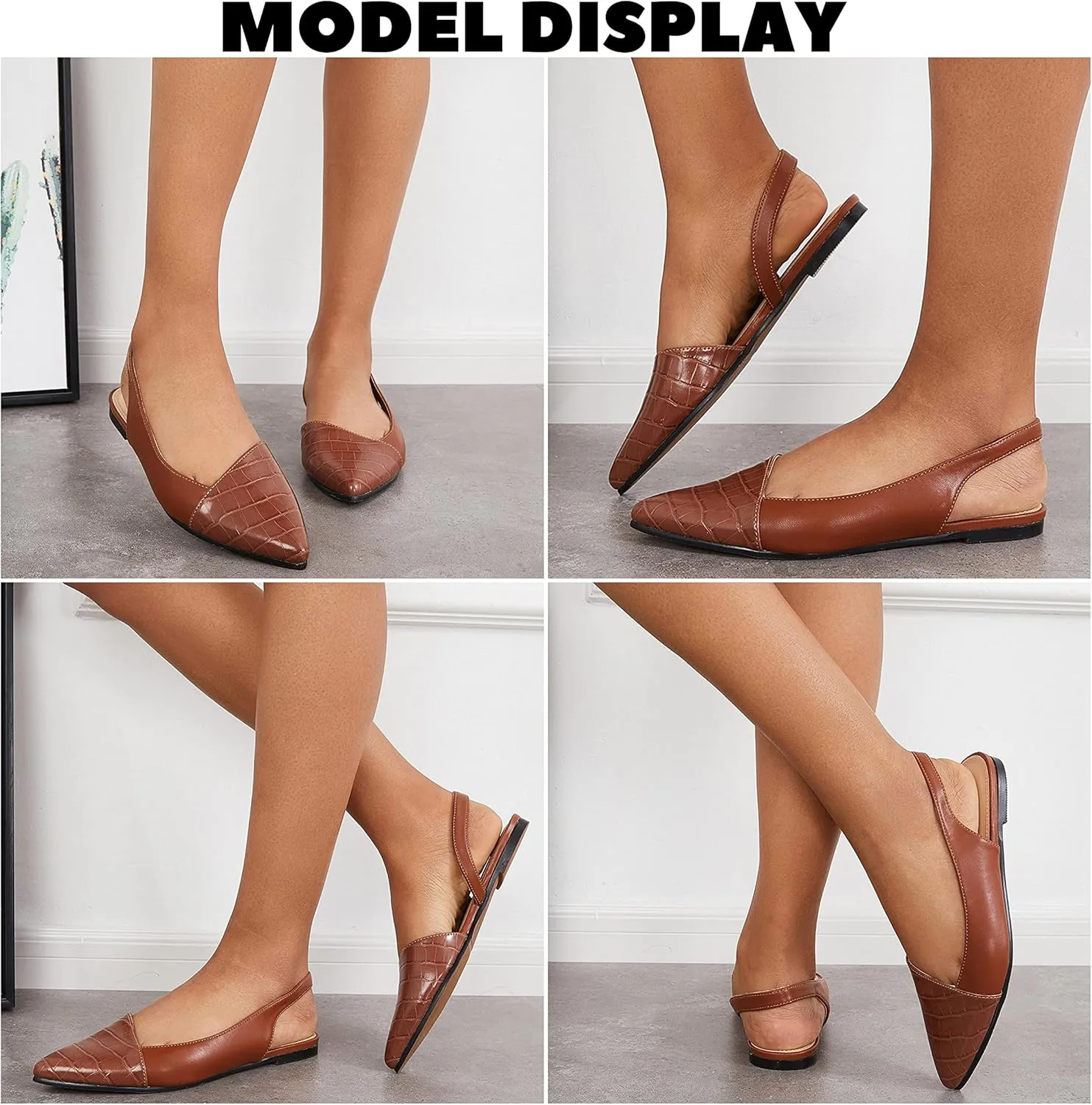 LAICIGO Women's Closed Pointed Toe Flats Slingback Low Heel Slip-on Cutout Animal Print Backless Mules Sandals