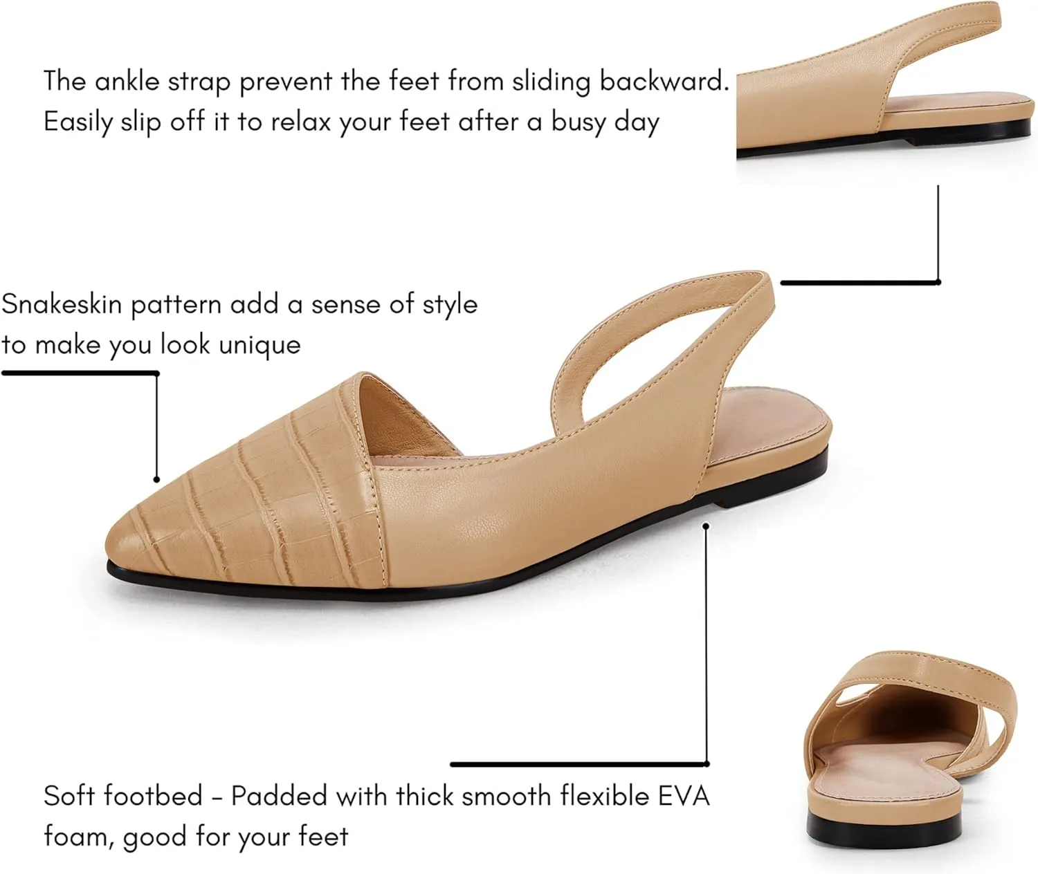 LAICIGO Women's Closed Pointed Toe Flats Slingback Low Heel Slip-on Cutout Animal Print Backless Mules Sandals
