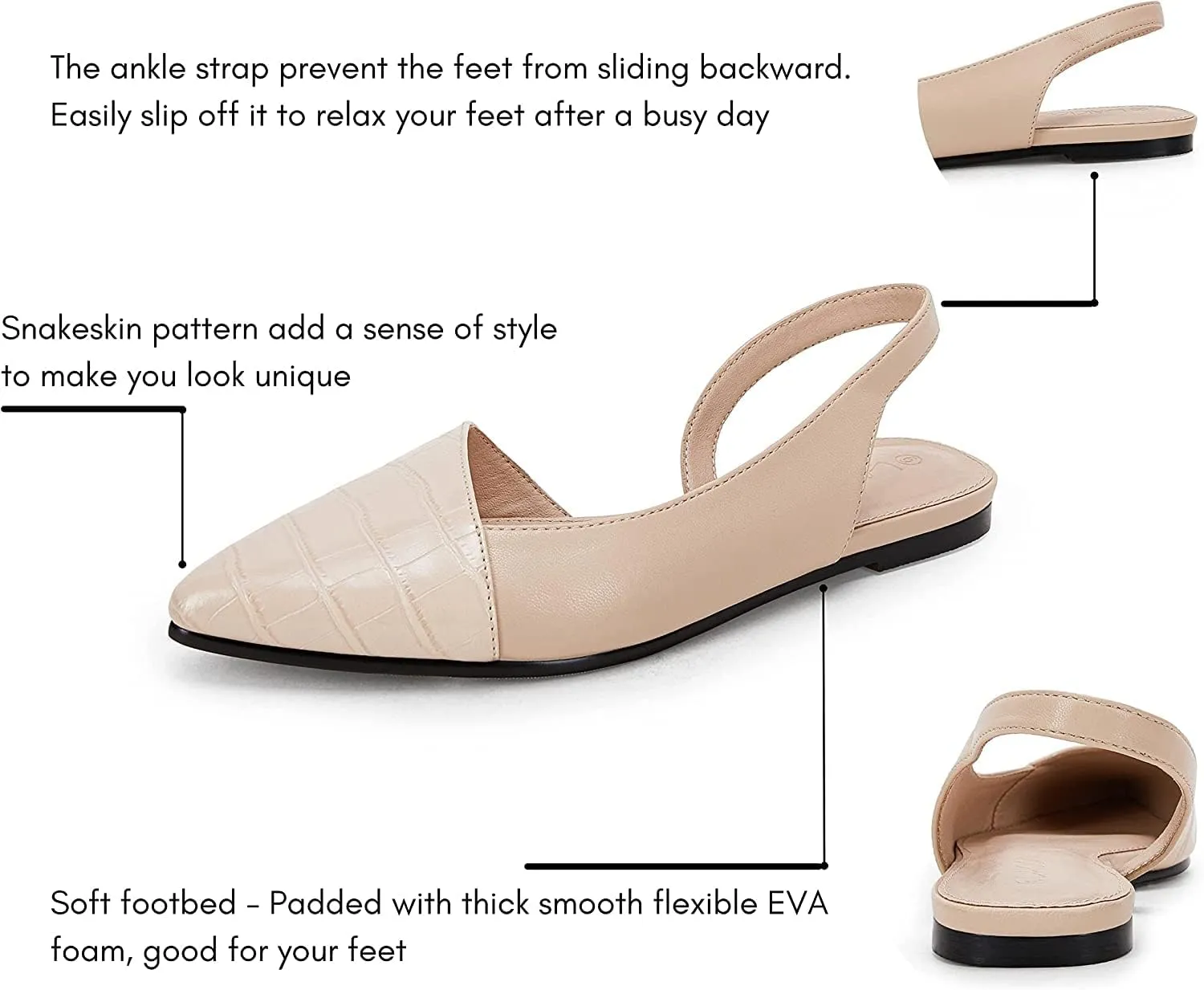 LAICIGO Women's Closed Pointed Toe Flats Slingback Low Heel Slip-on Cutout Animal Print Backless Mules Sandals