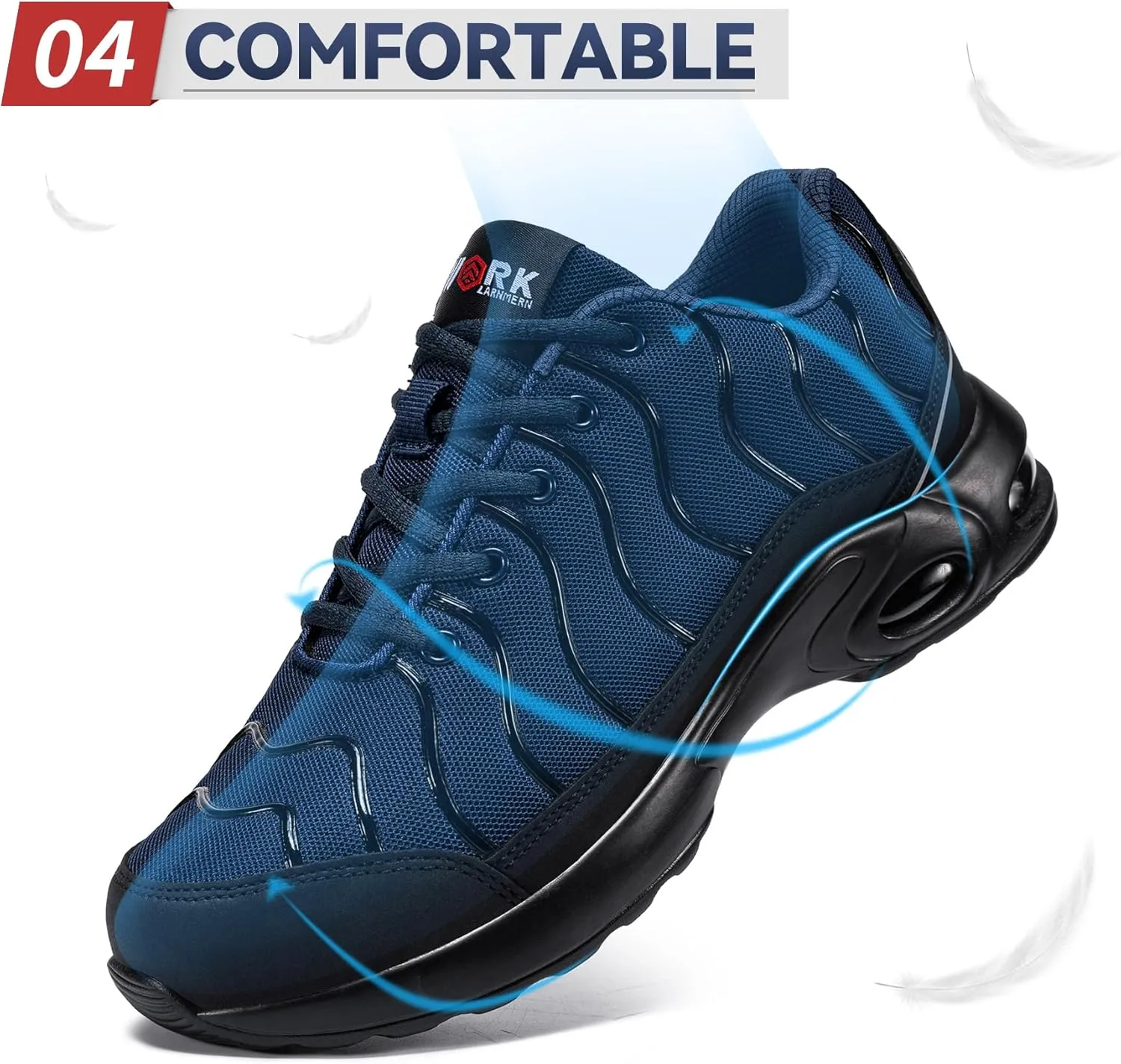 LARNMERN Air Cushion Steel Toe Shoes for Men Wide Women Lightweight Puncture Proof Work Safety Sneakers Breathable Slip Resistant Tennis Shoe
