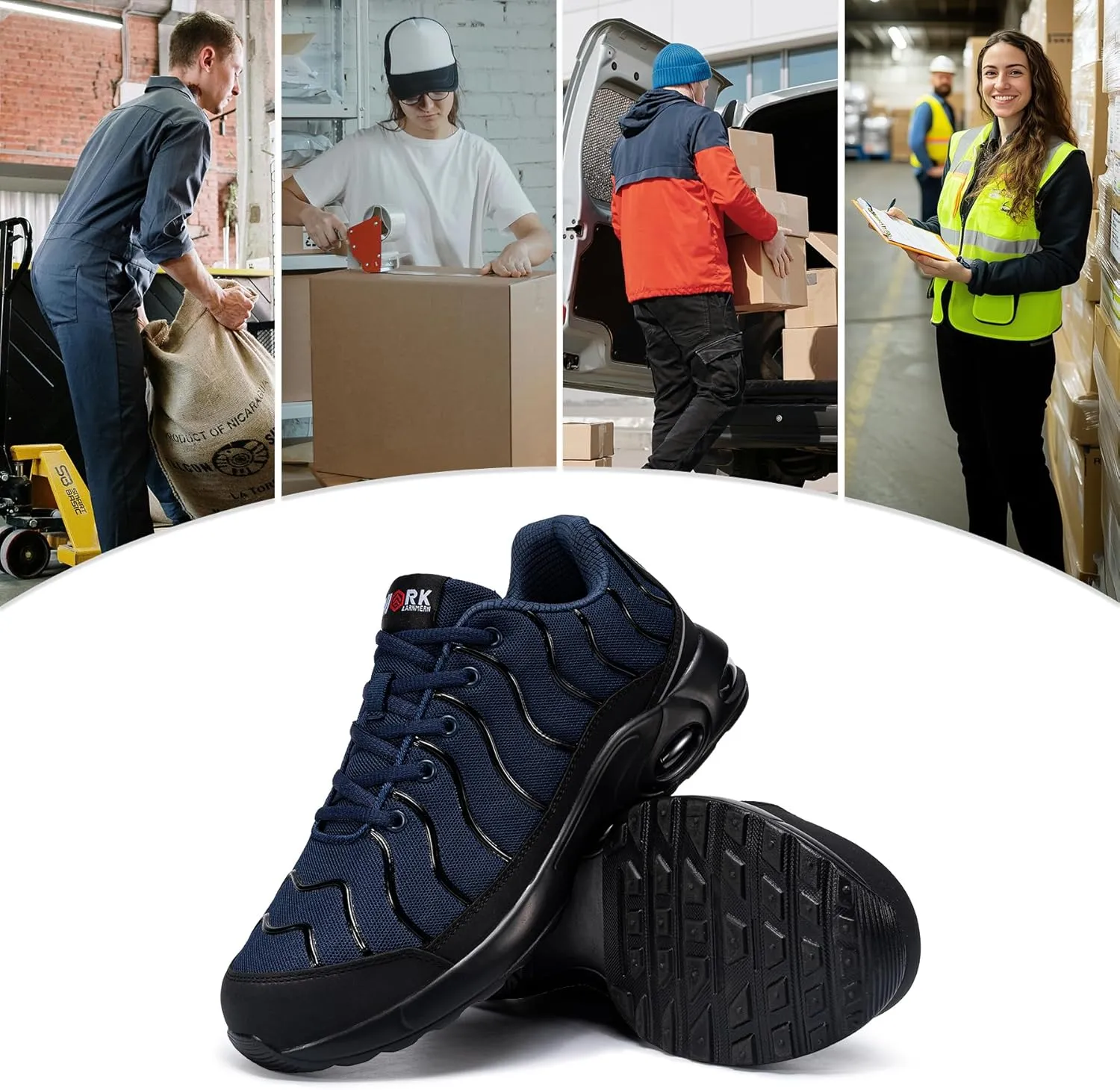 LARNMERN Air Cushion Steel Toe Shoes for Men Wide Women Lightweight Puncture Proof Work Safety Sneakers Breathable Slip Resistant Tennis Shoe