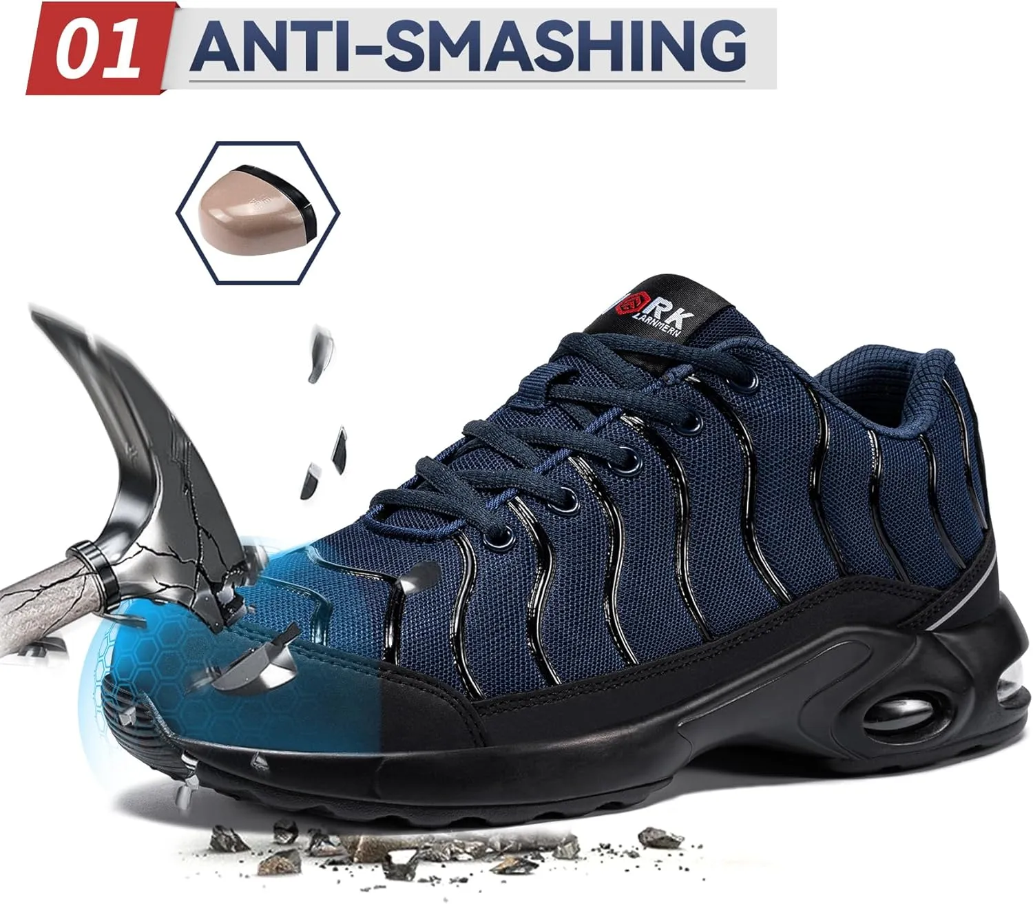 LARNMERN Air Cushion Steel Toe Shoes for Men Wide Women Lightweight Puncture Proof Work Safety Sneakers Breathable Slip Resistant Tennis Shoe