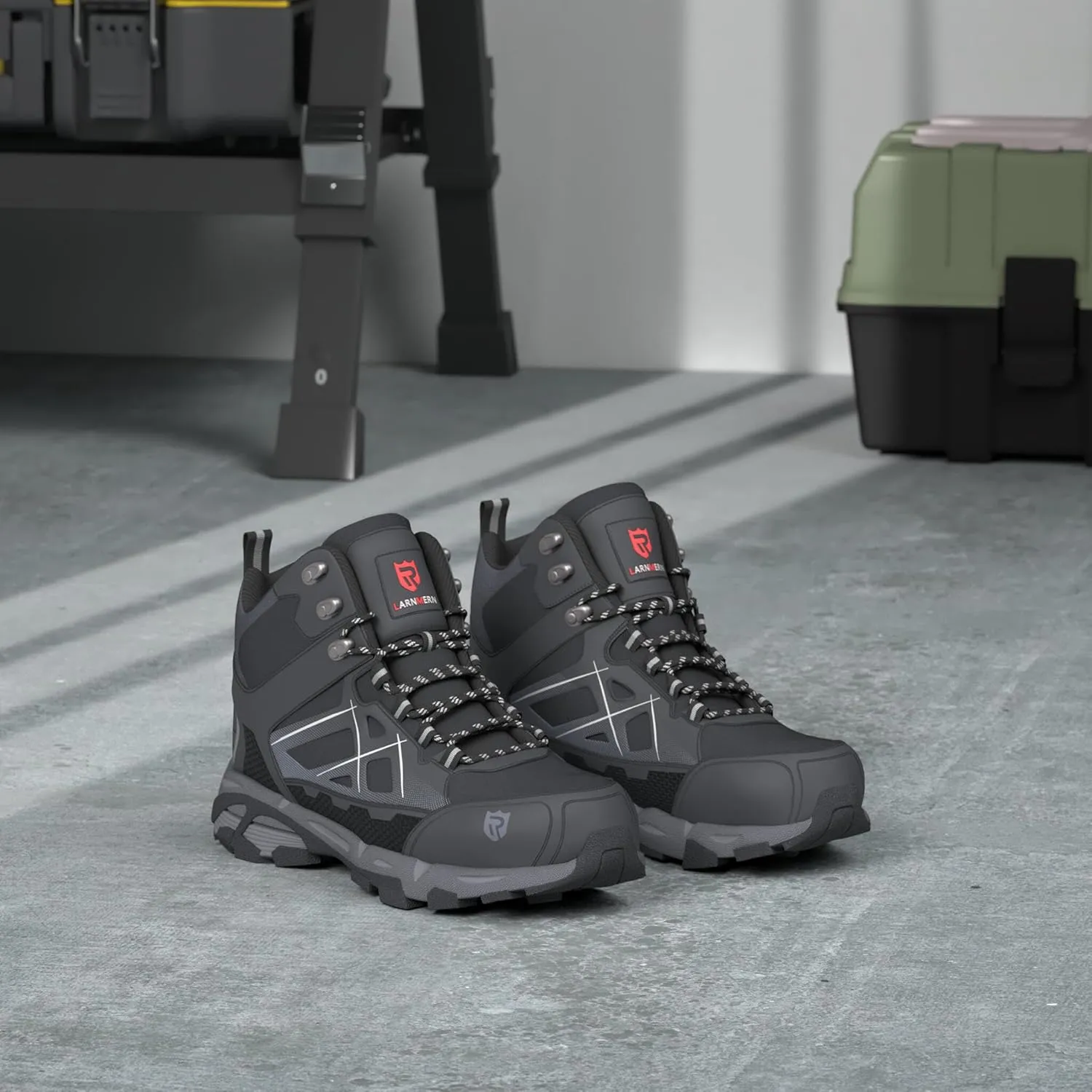 LARNMERN Steel Toe Boots Men, Non Slip Work Puncture Proof Safety Boot, Industrial Construction Comfortable Outdoor Hiking Military Tactical Shoes