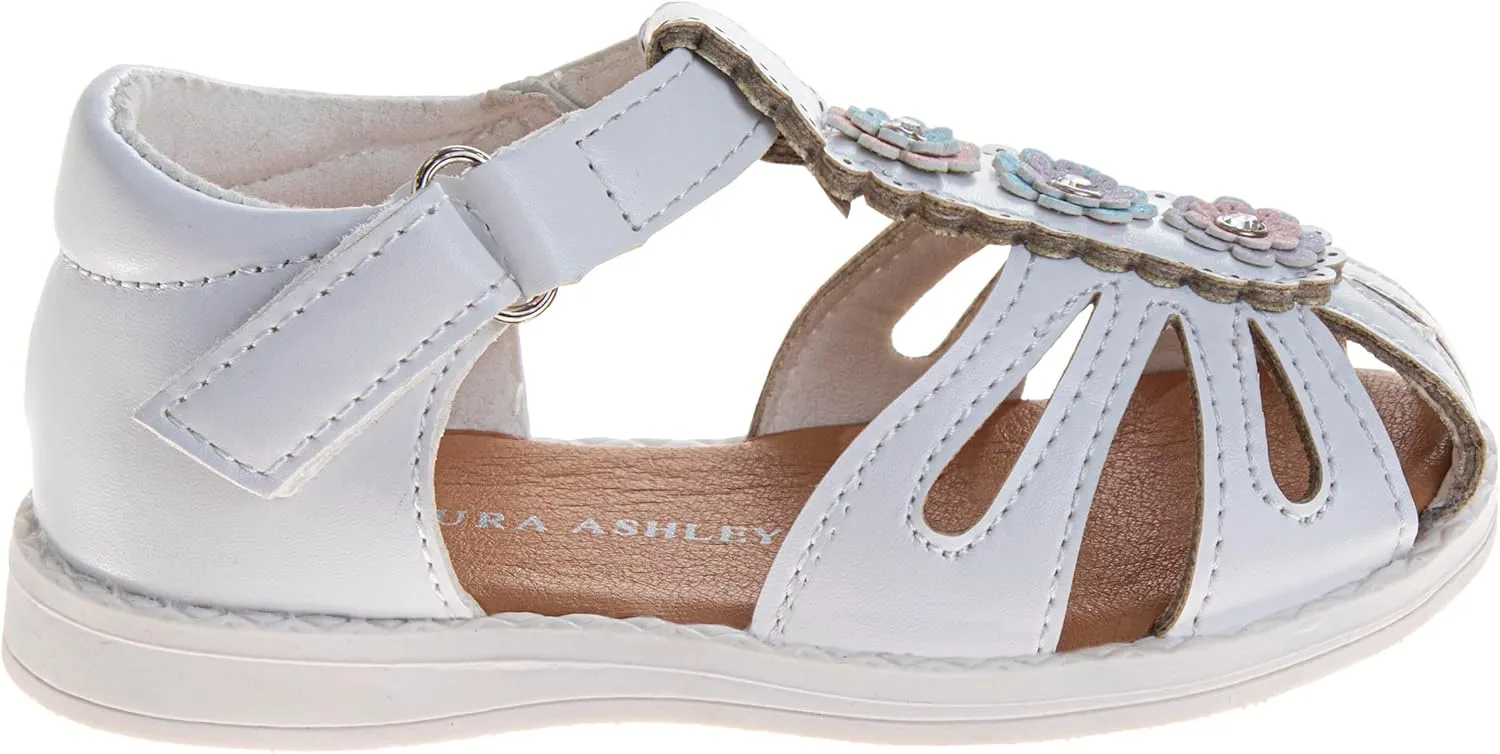 Laura Ashley Princess Girl Rainbow Sandals Summer Glitter Strap Closed Toe Sandals Flats for Girls Size 6-10 Toddler 11-12 Little Kid