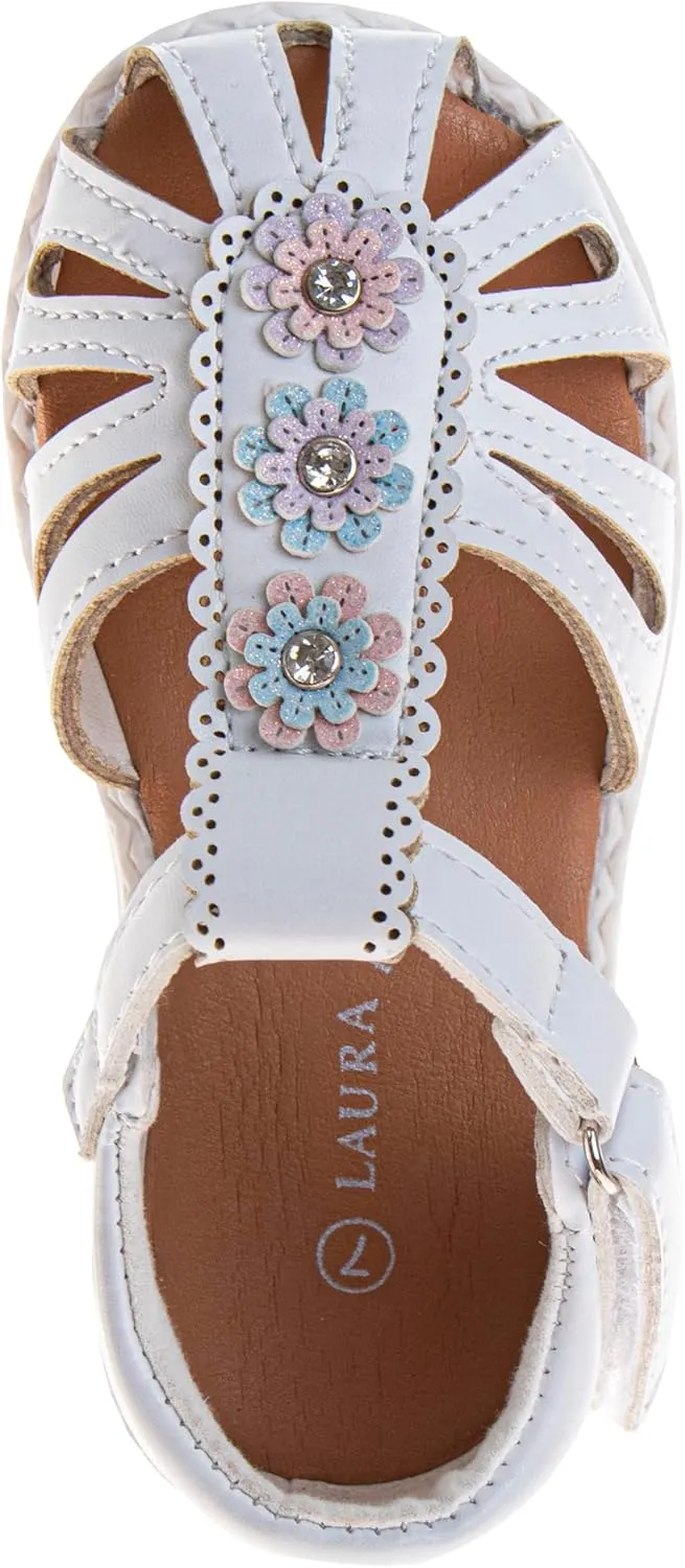 Laura Ashley Princess Girl Rainbow Sandals Summer Glitter Strap Closed Toe Sandals Flats for Girls Size 6-10 Toddler 11-12 Little Kid