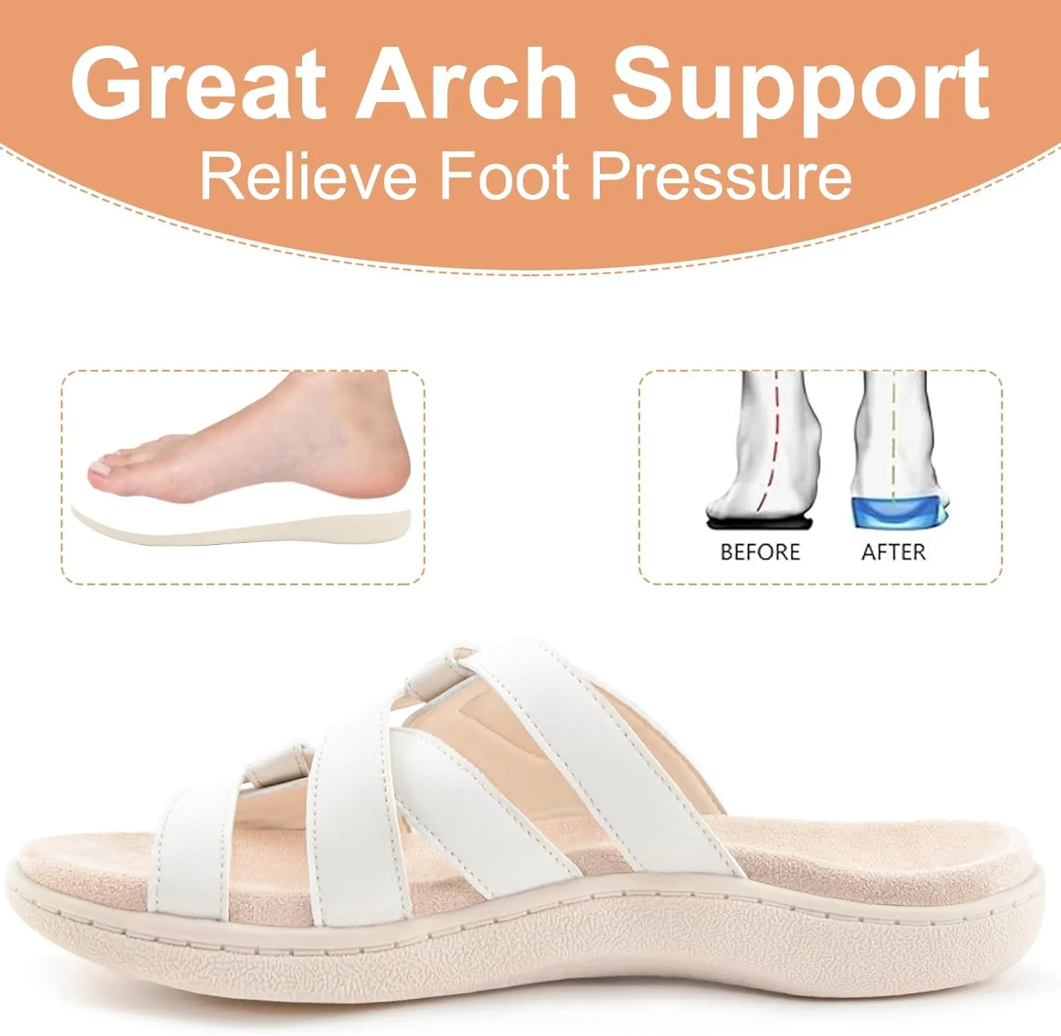 LazyStep Women's Orthotic Slide Sandals with Arch Support & Adjustable Straps