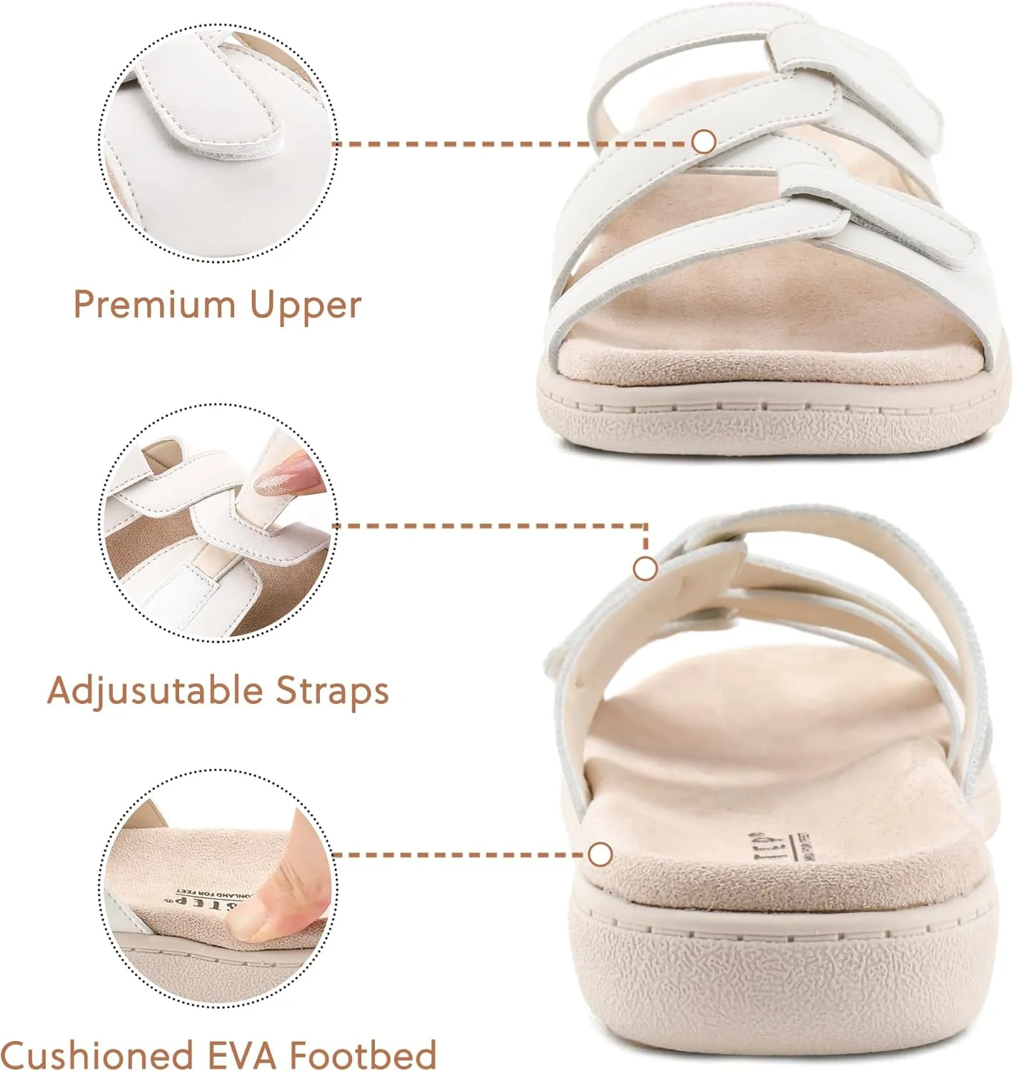 LazyStep Women's Orthotic Slide Sandals with Arch Support & Adjustable Straps
