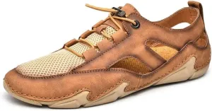 Leather Mens Sandals Breathable Mesh Casual Shoes Men Outdoor Beach Sandals Men Slippers(44)